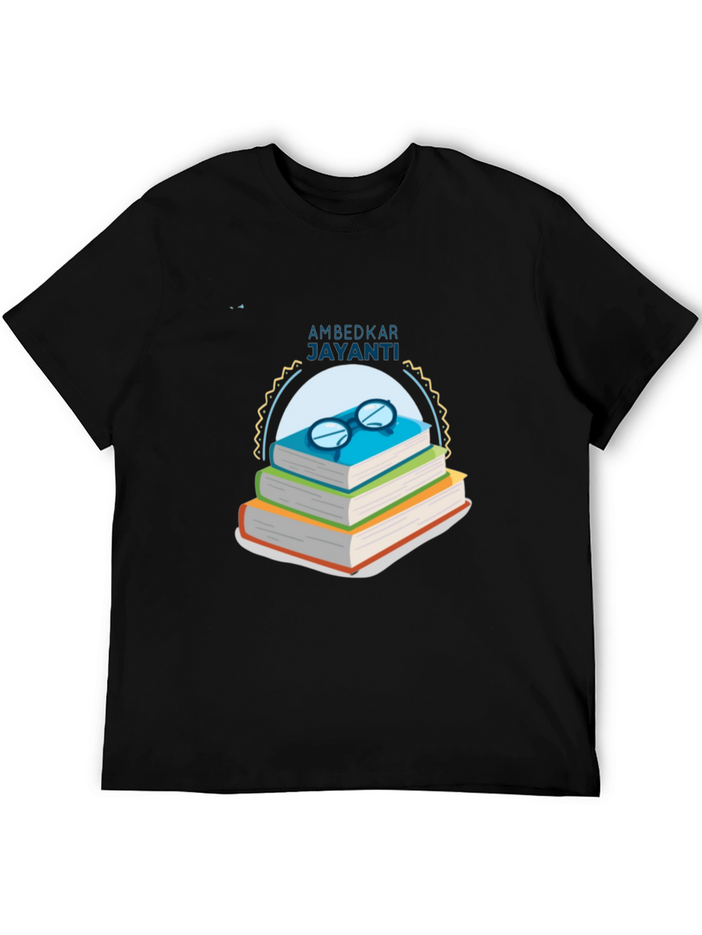 Ambedkar Jayanti T-Shirt: Stacked Books & Glasses Design