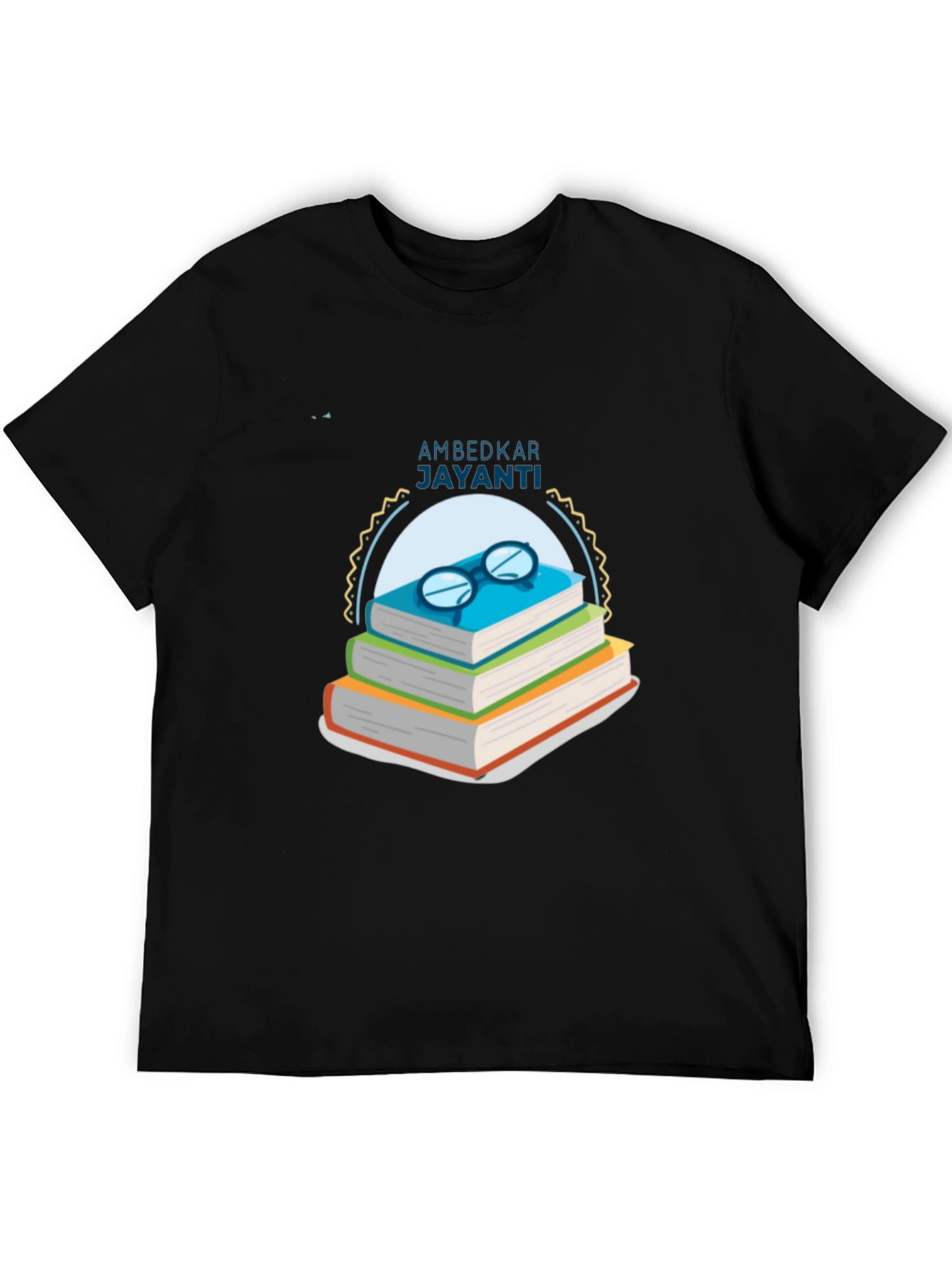Ambedkar Jayanti T-Shirt: Stacked Books & Glasses Design