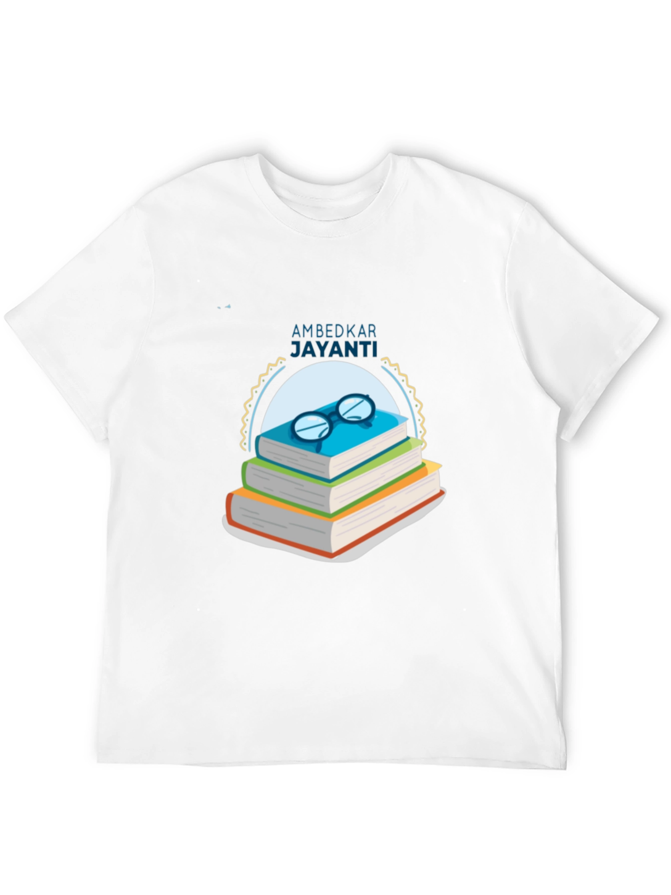 Ambedkar Jayanti T-Shirt: Stacked Books & Glasses Design
