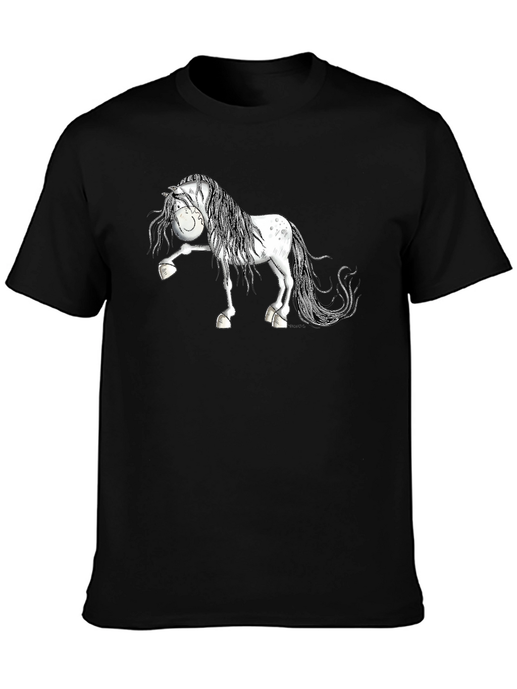 Cartoon Horse T-Shirt - Black Cotton Tee