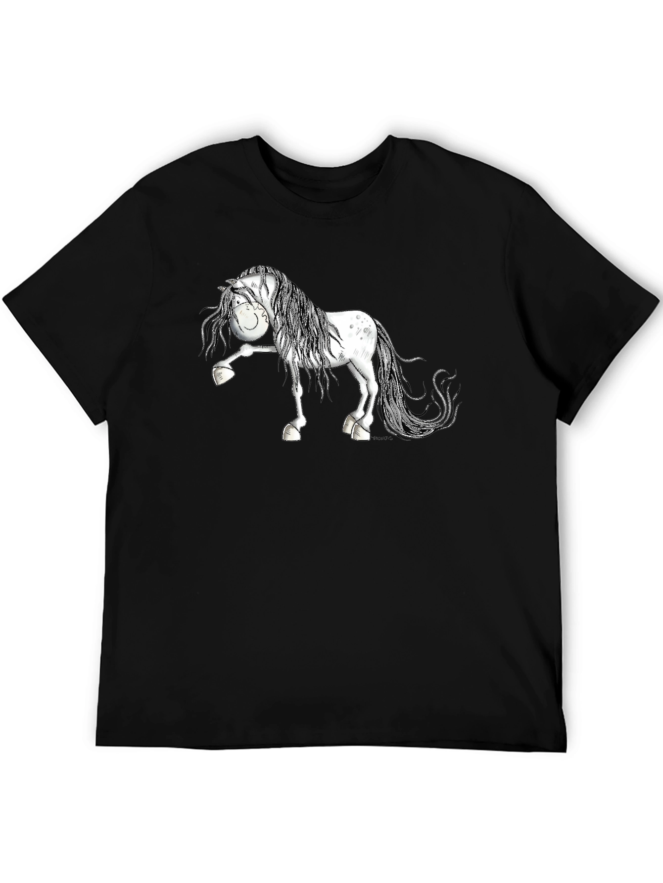 Cartoon Horse T-Shirt - Black Cotton Tee