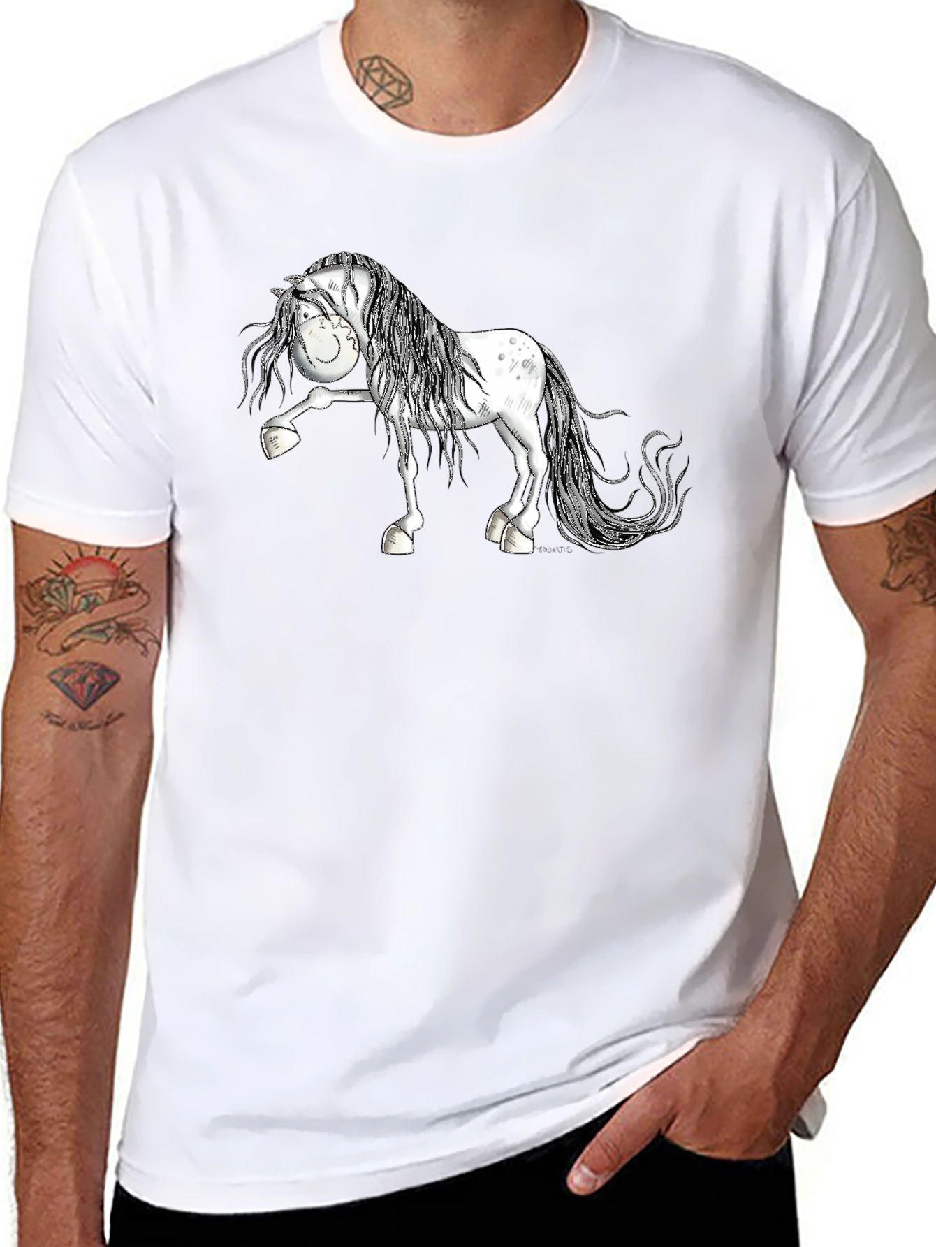 Cartoon Horse T-Shirt - Black Cotton Tee