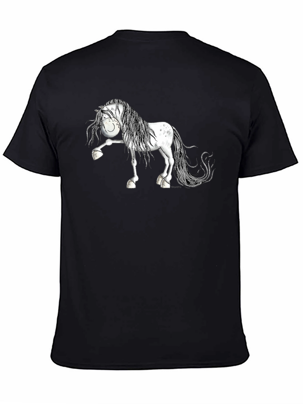 Cartoon Horse T-Shirt - Black Cotton Tee