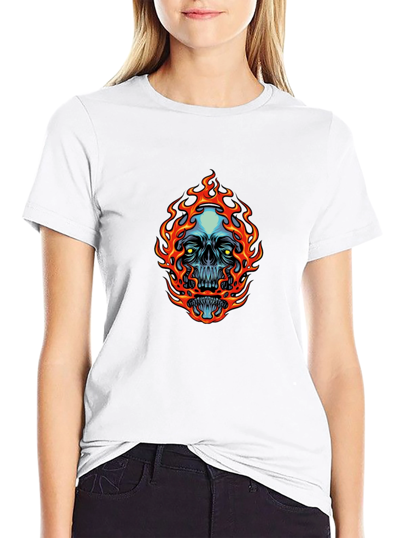 Flaming Skull Graphic Tee - Mens Black T-Shirt