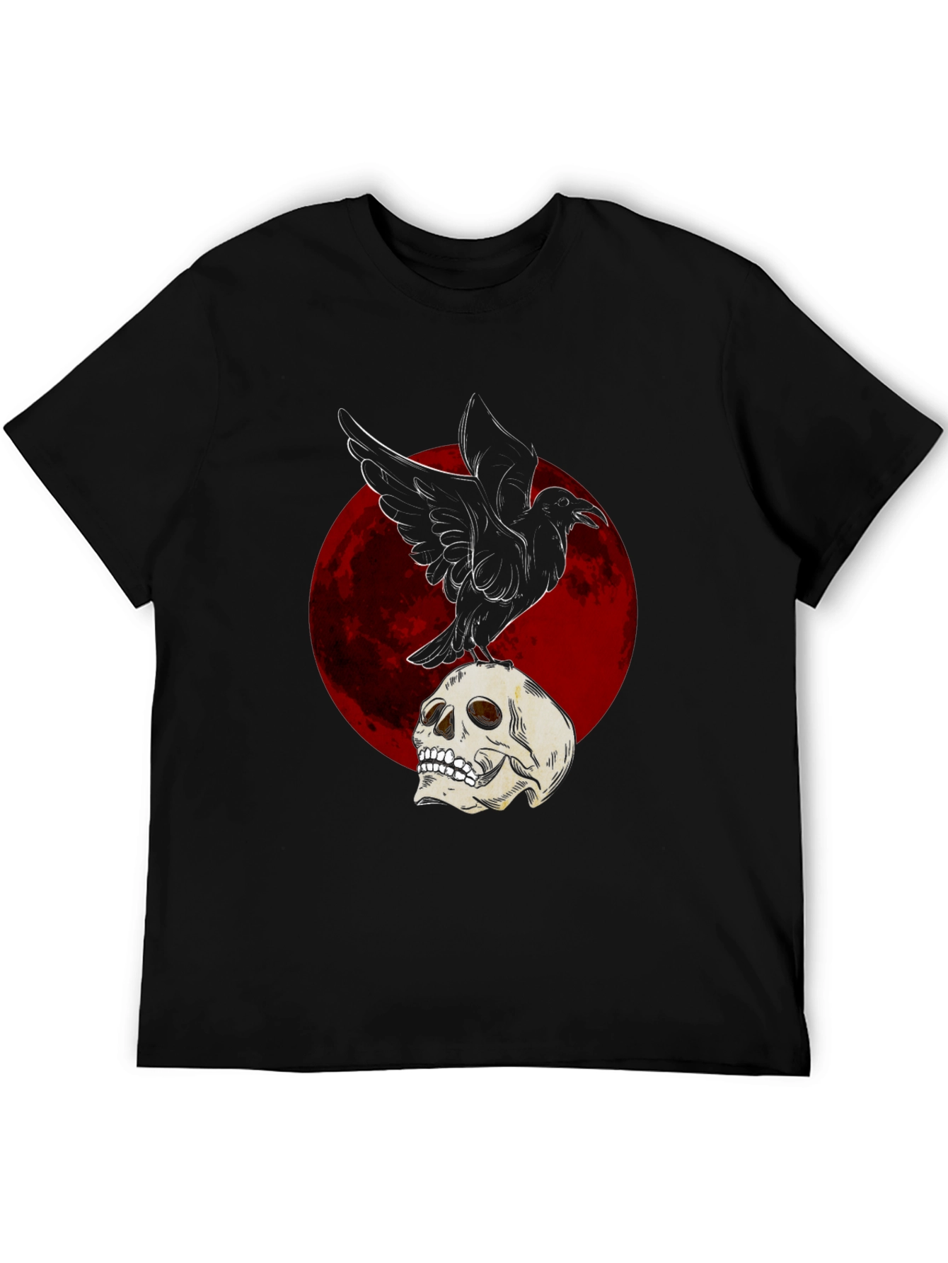 Raven on Skull T-Shirt - Dark Gothic Design