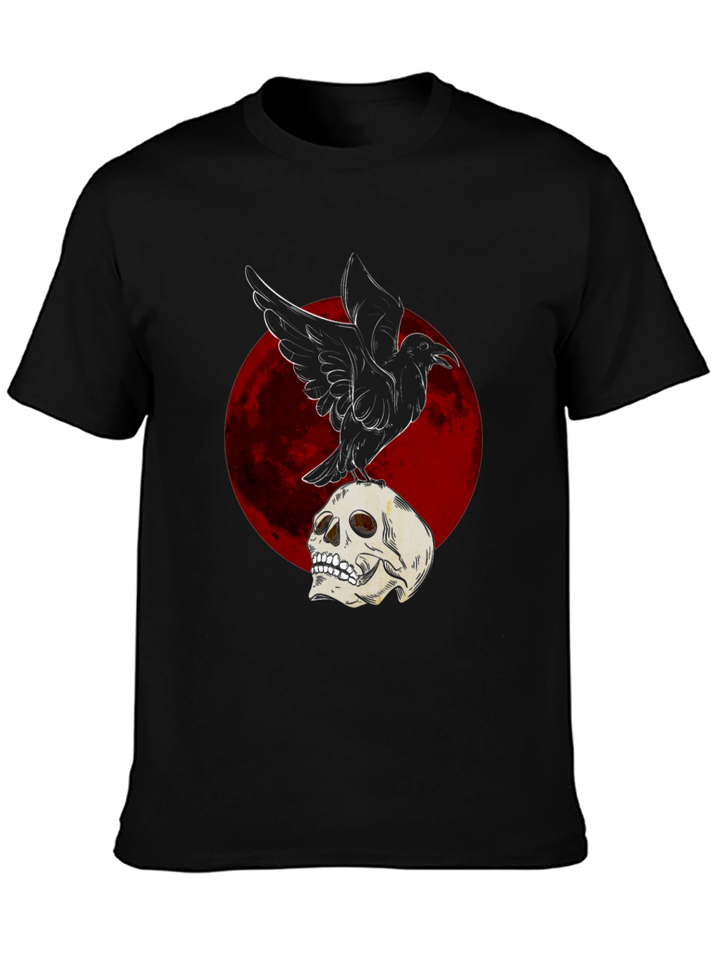 Raven on Skull T-Shirt - Dark Gothic Design