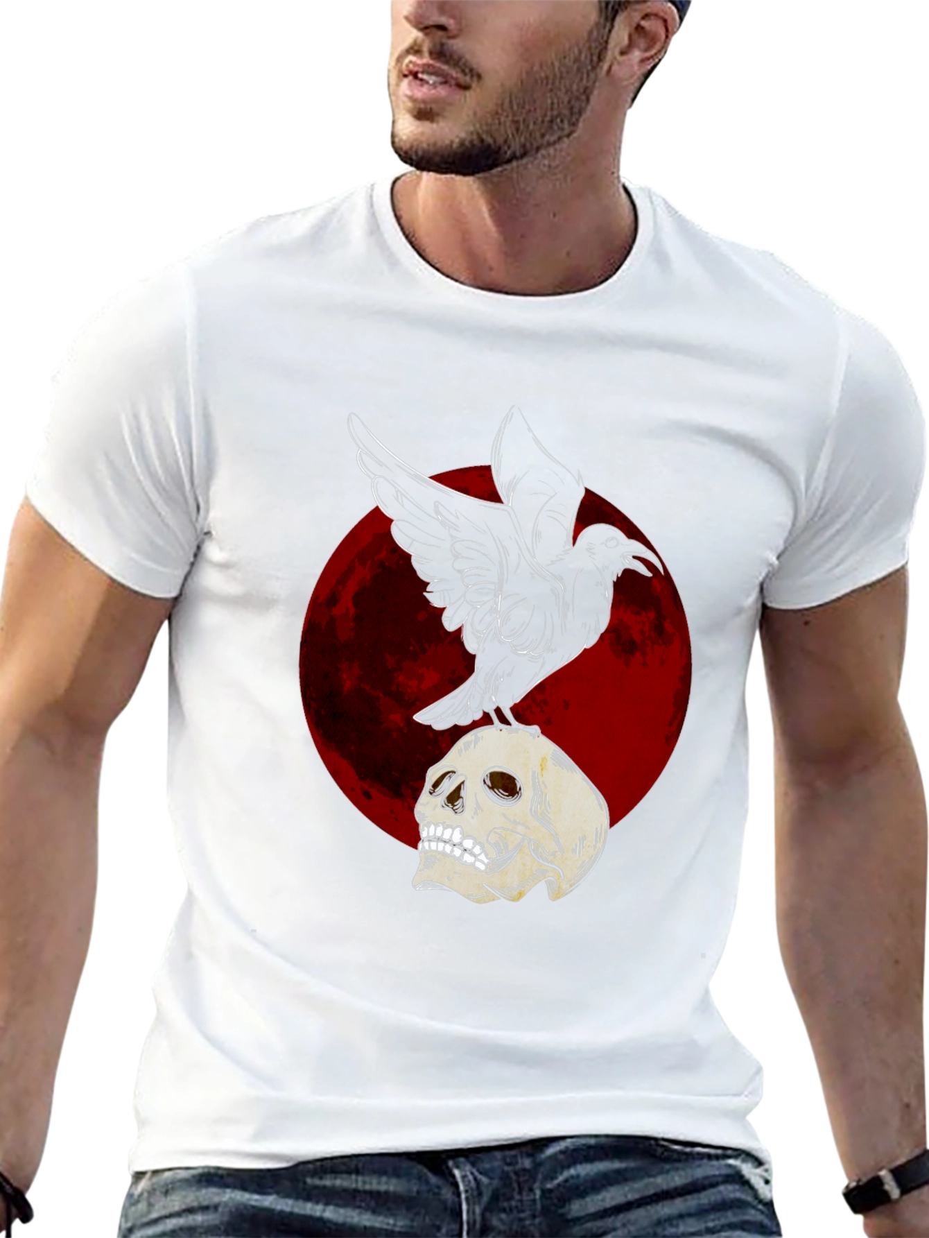 Raven on Skull T-Shirt - Dark Gothic Design