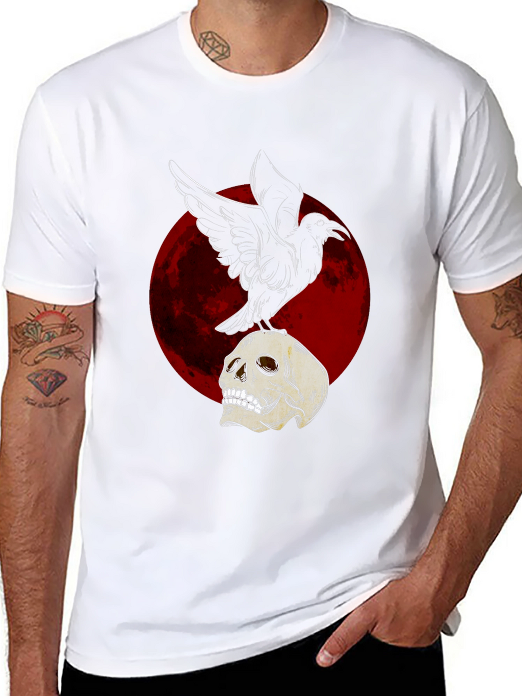Raven on Skull T-Shirt - Dark Gothic Design