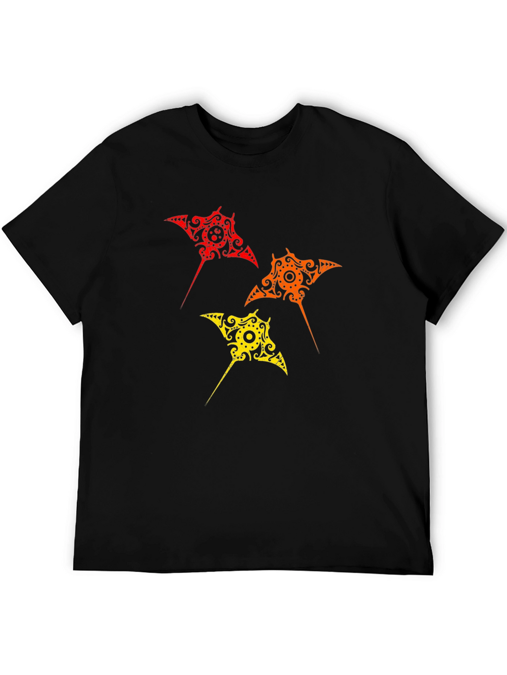 Tribal Stingray Graphic Print Black T-Shirt
