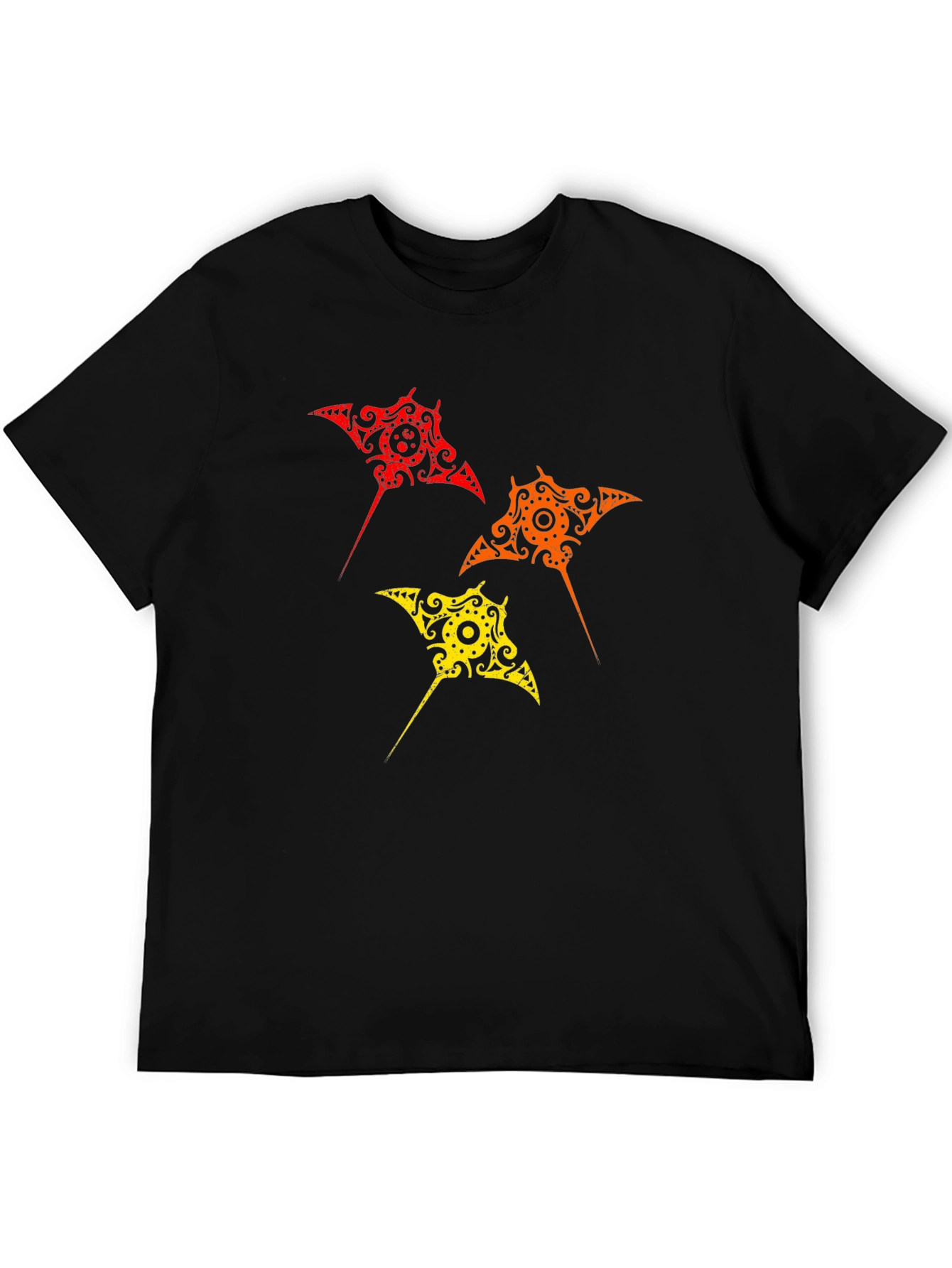 Tribal Stingray Graphic Print Black T-Shirt