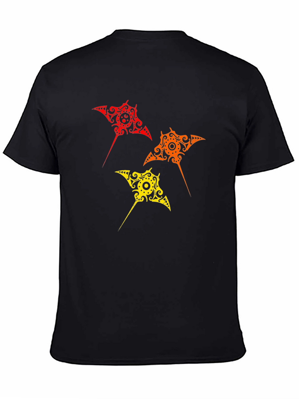 Tribal Stingray Graphic Print Black T-Shirt