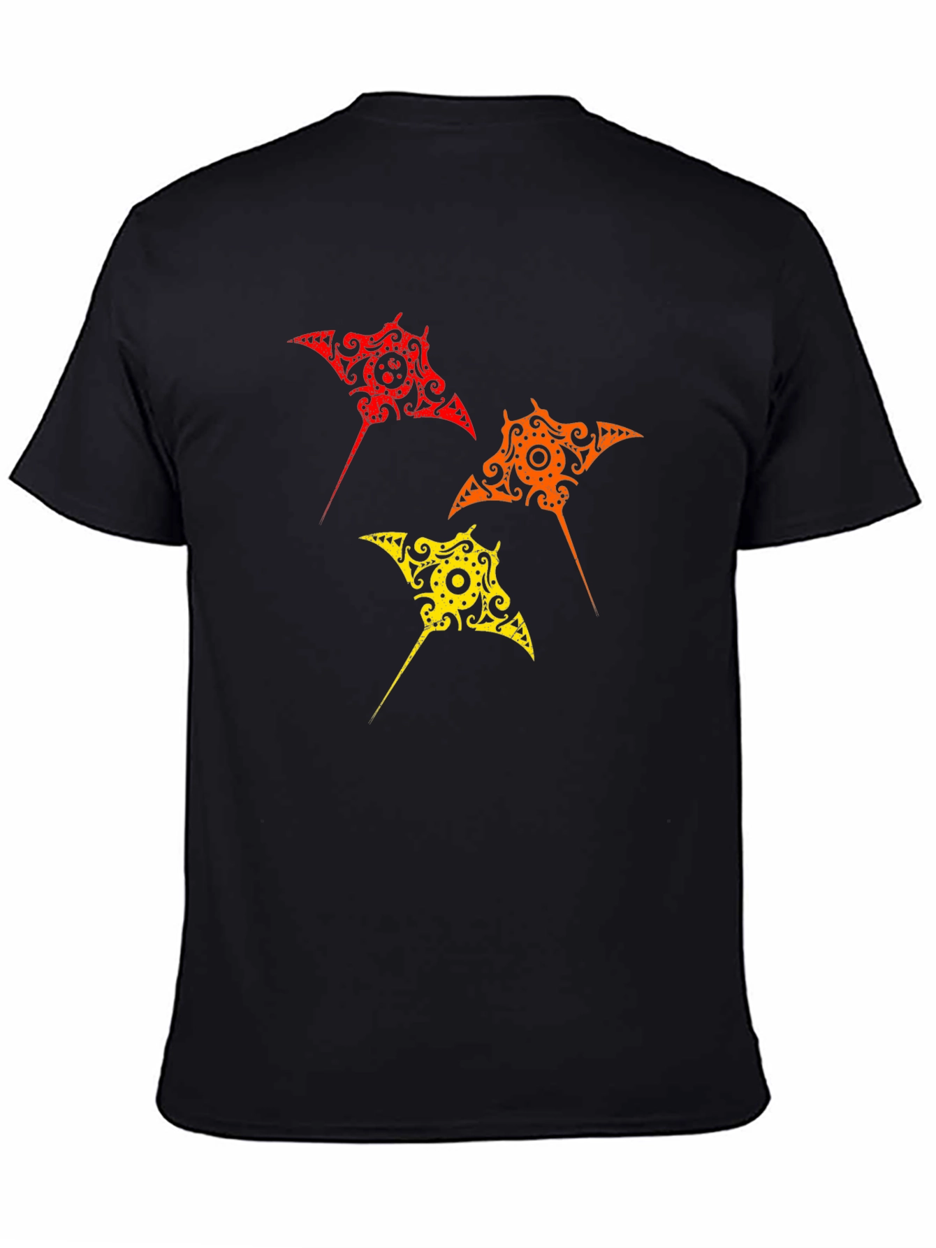 Tribal Stingray Graphic Print Black T-Shirt