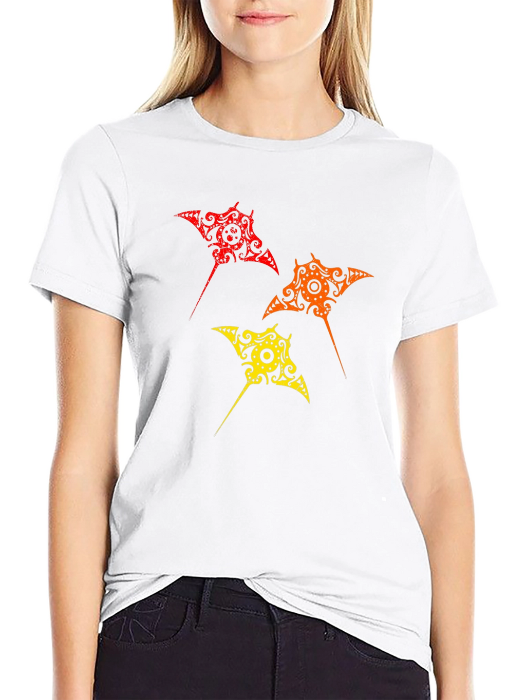 Tribal Stingray Graphic Print Black T-Shirt