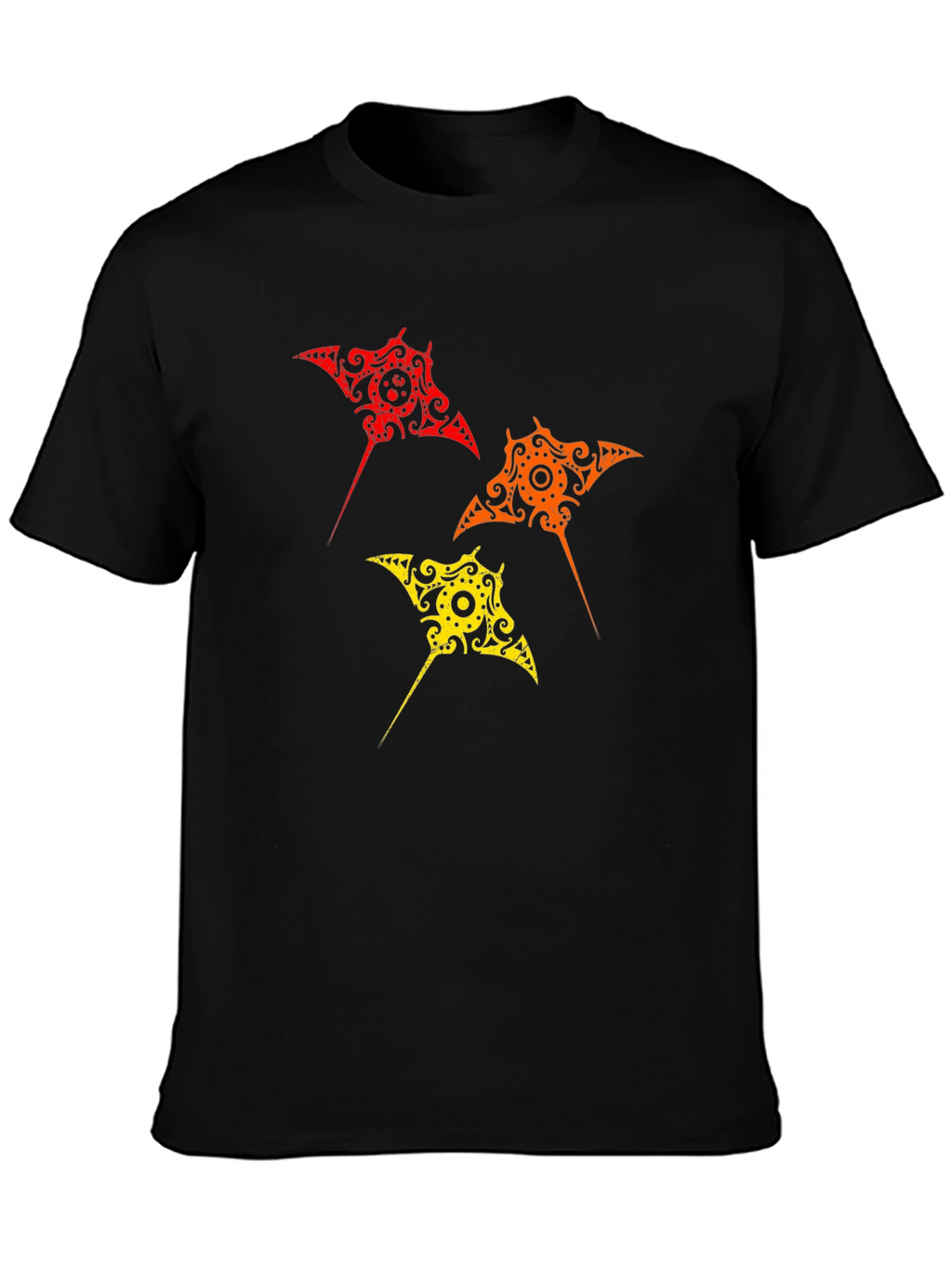 Tribal Stingray Graphic Print Black T-Shirt