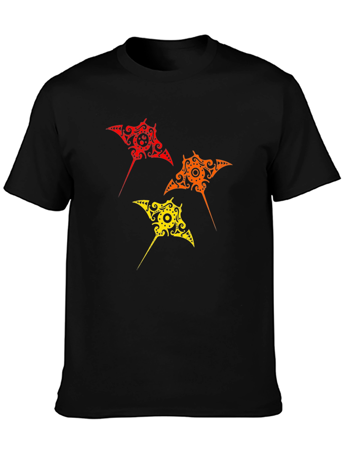 Tribal Stingray Graphic Print Black T-Shirt