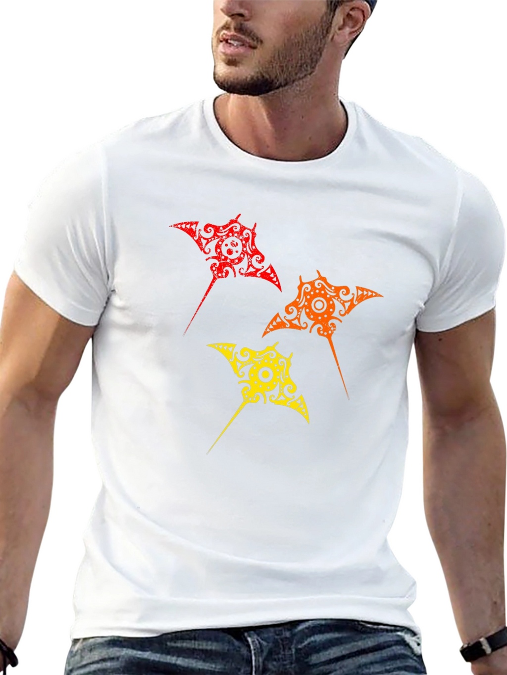 Tribal Stingray Graphic Print Black T-Shirt