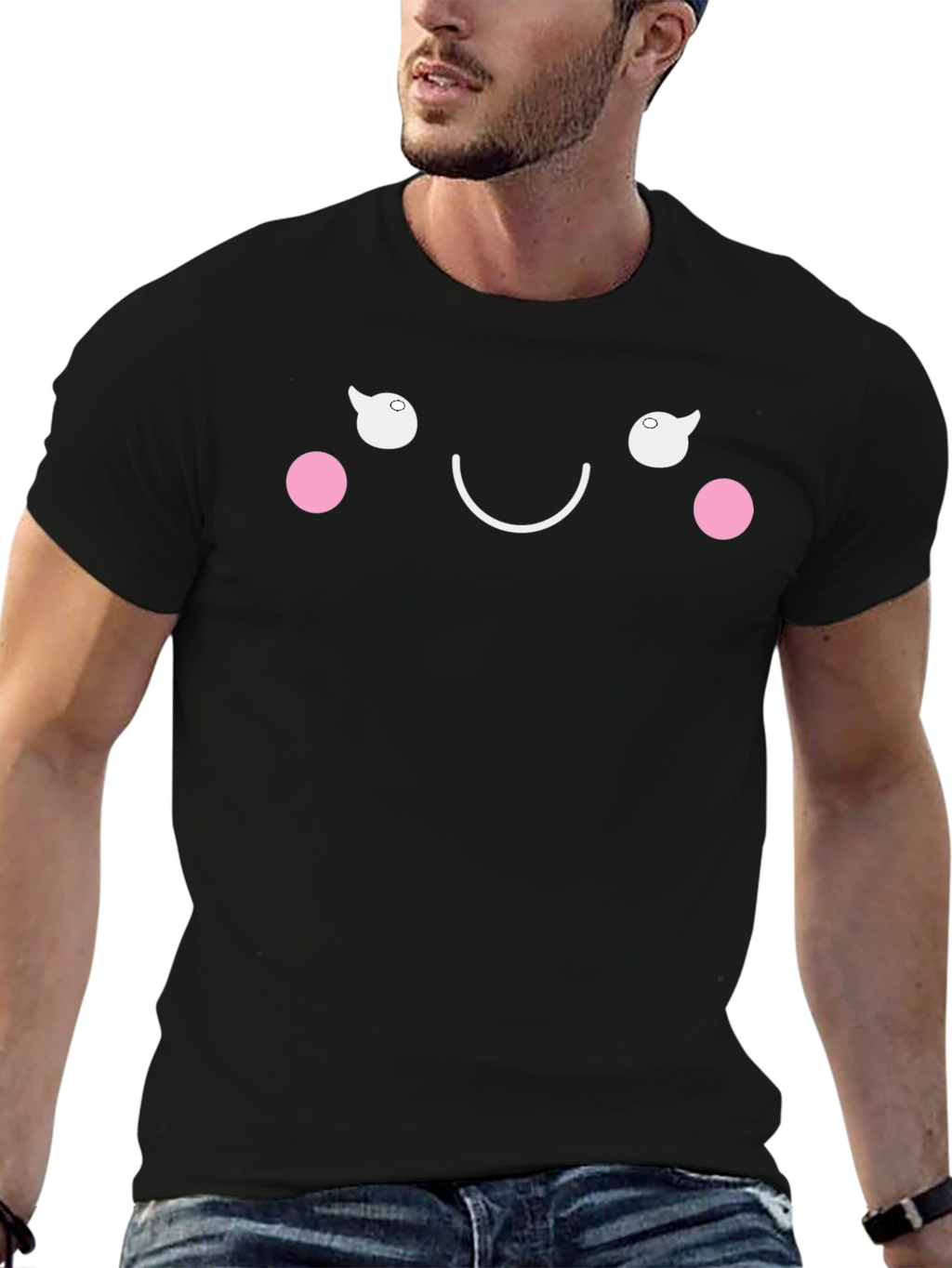 Kawaii Face Black T-Shirt - Express Your Happy Mood!