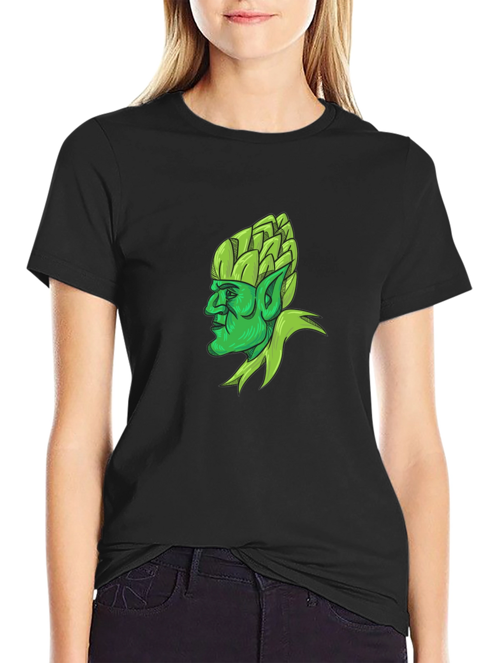Unique Green Hop Head Graphic T-Shirt
