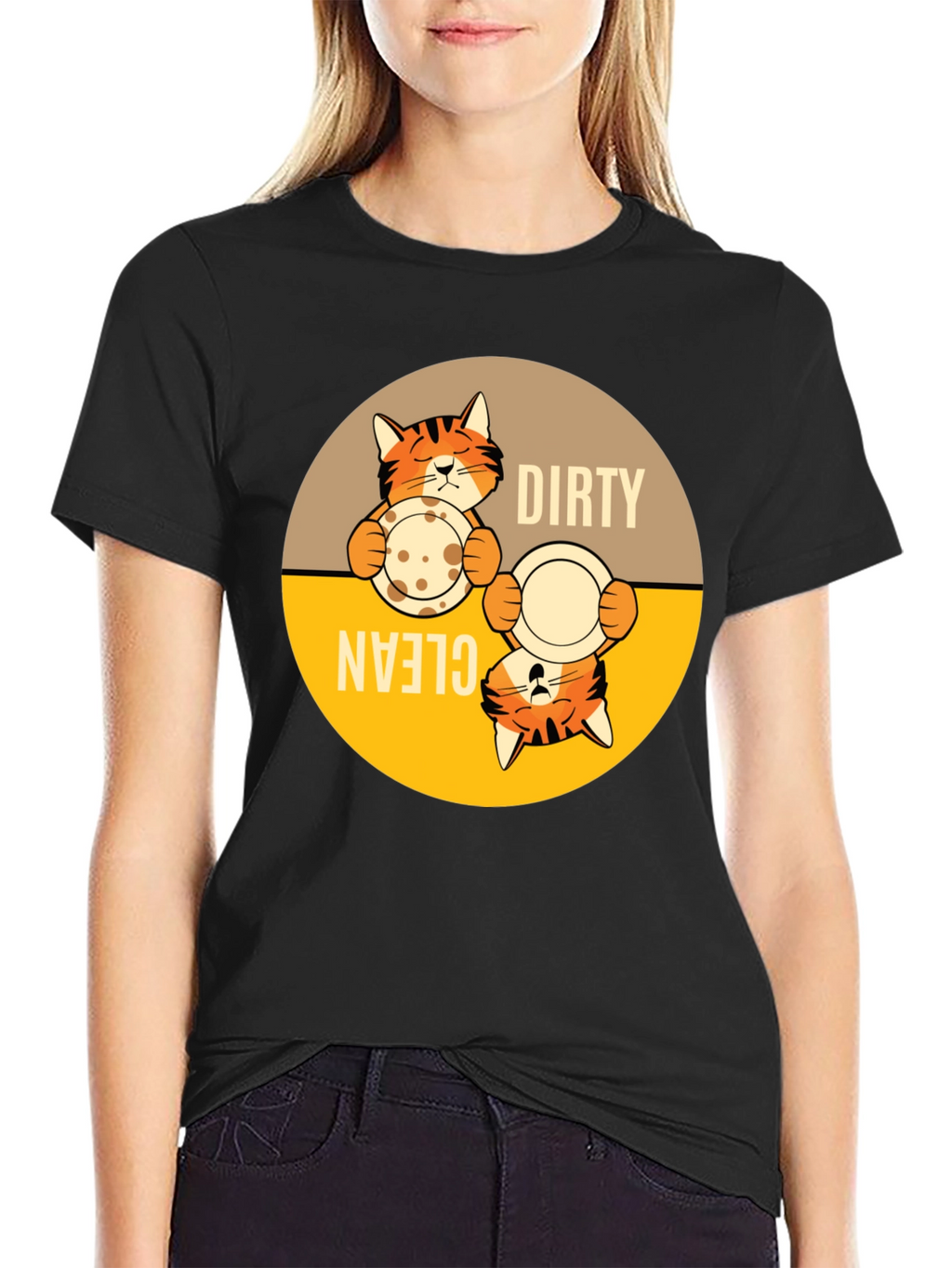 Funny Cat Dirty Clean Dish T-Shirt