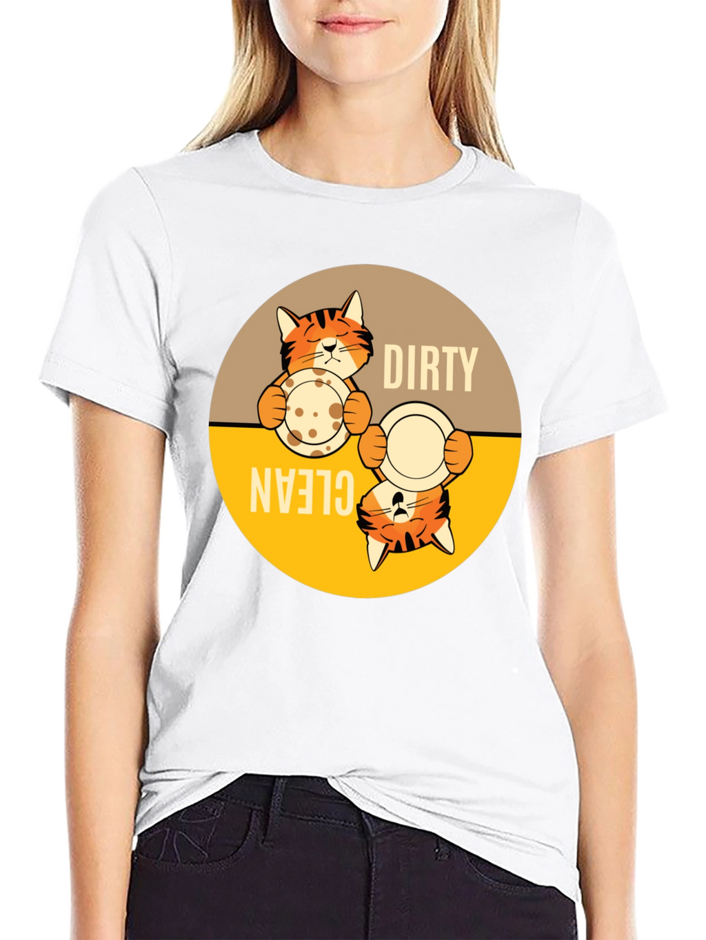 Funny Cat Dirty Clean Dish T-Shirt
