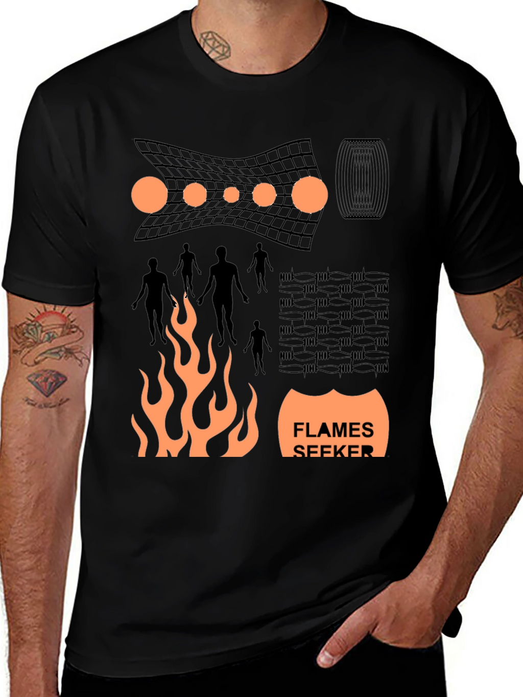 Flames Seeker Graphic Print Black T-Shirt
