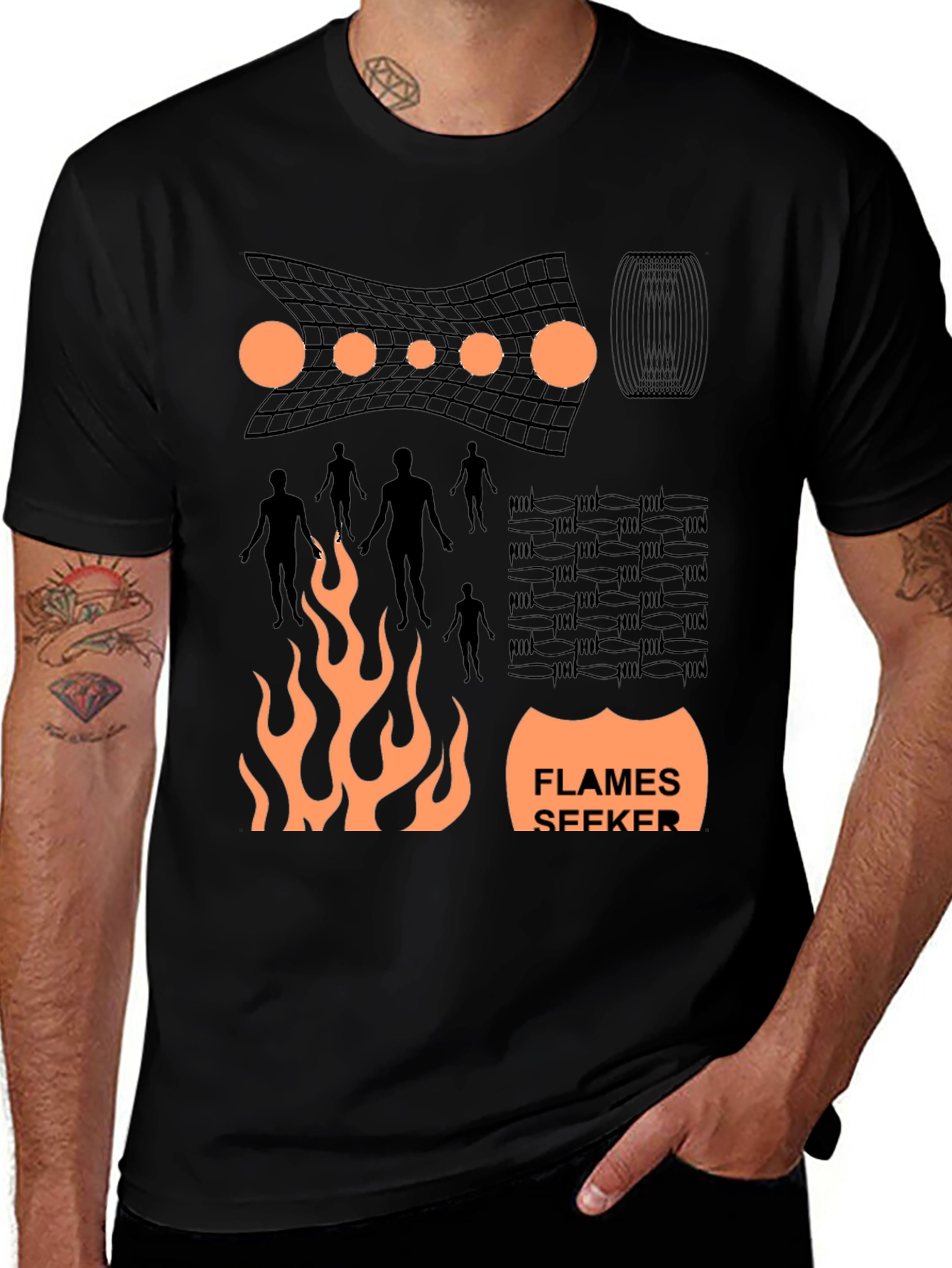 Flames Seeker Graphic Print Black T-Shirt