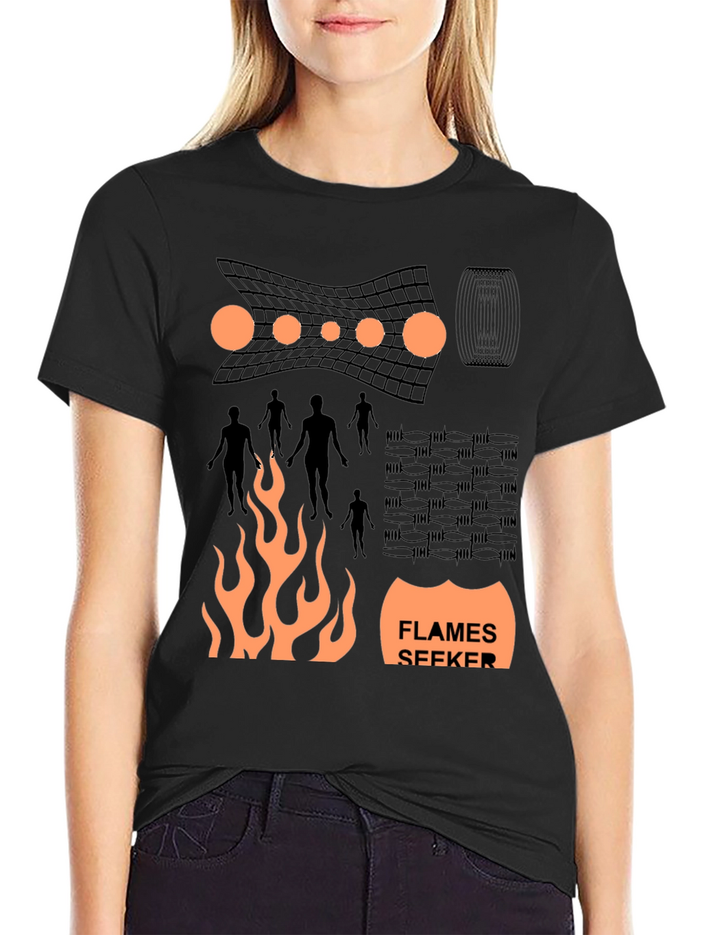 Flames Seeker Graphic Print Black T-Shirt