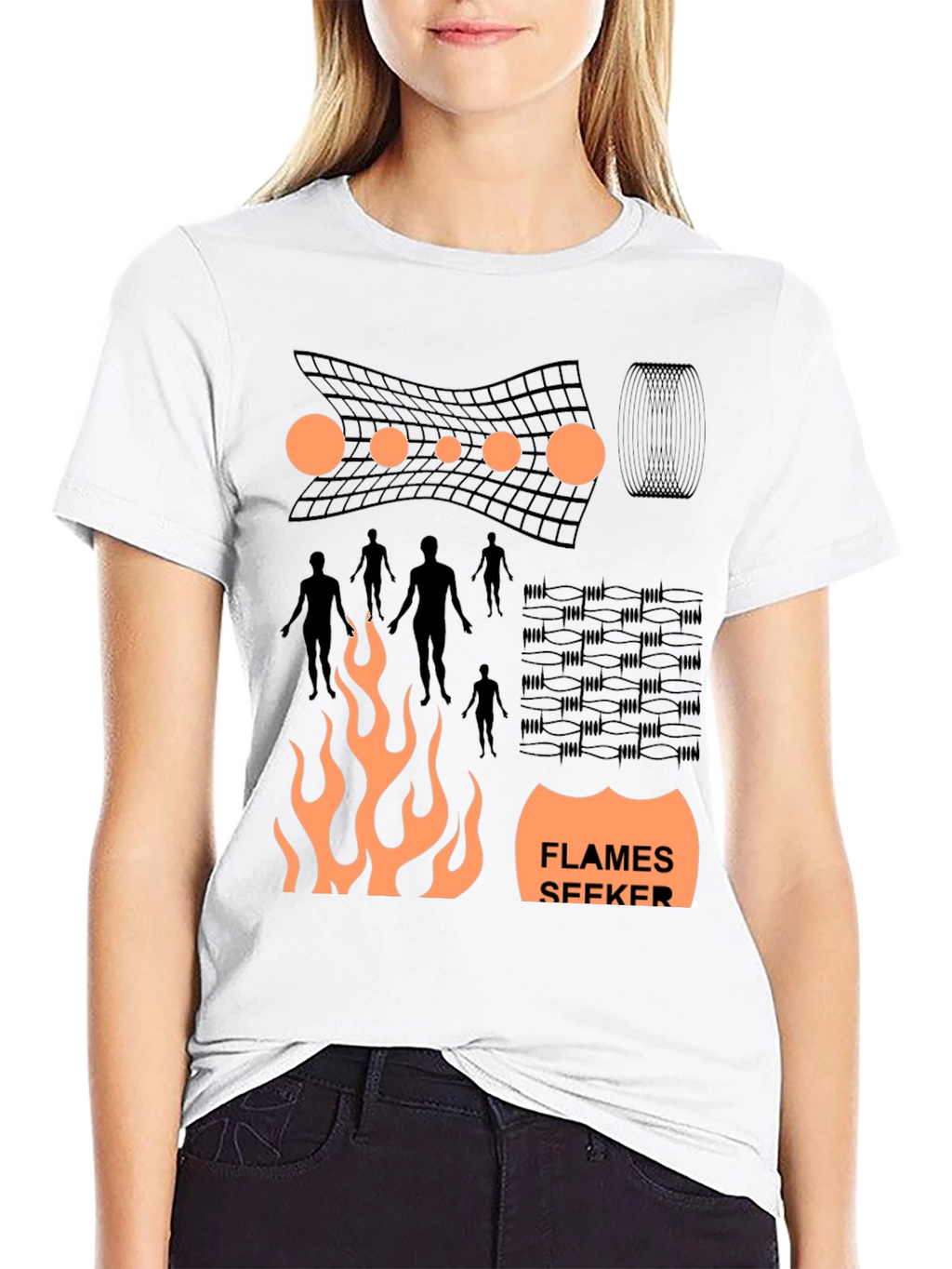 Flames Seeker Graphic Print Black T-Shirt