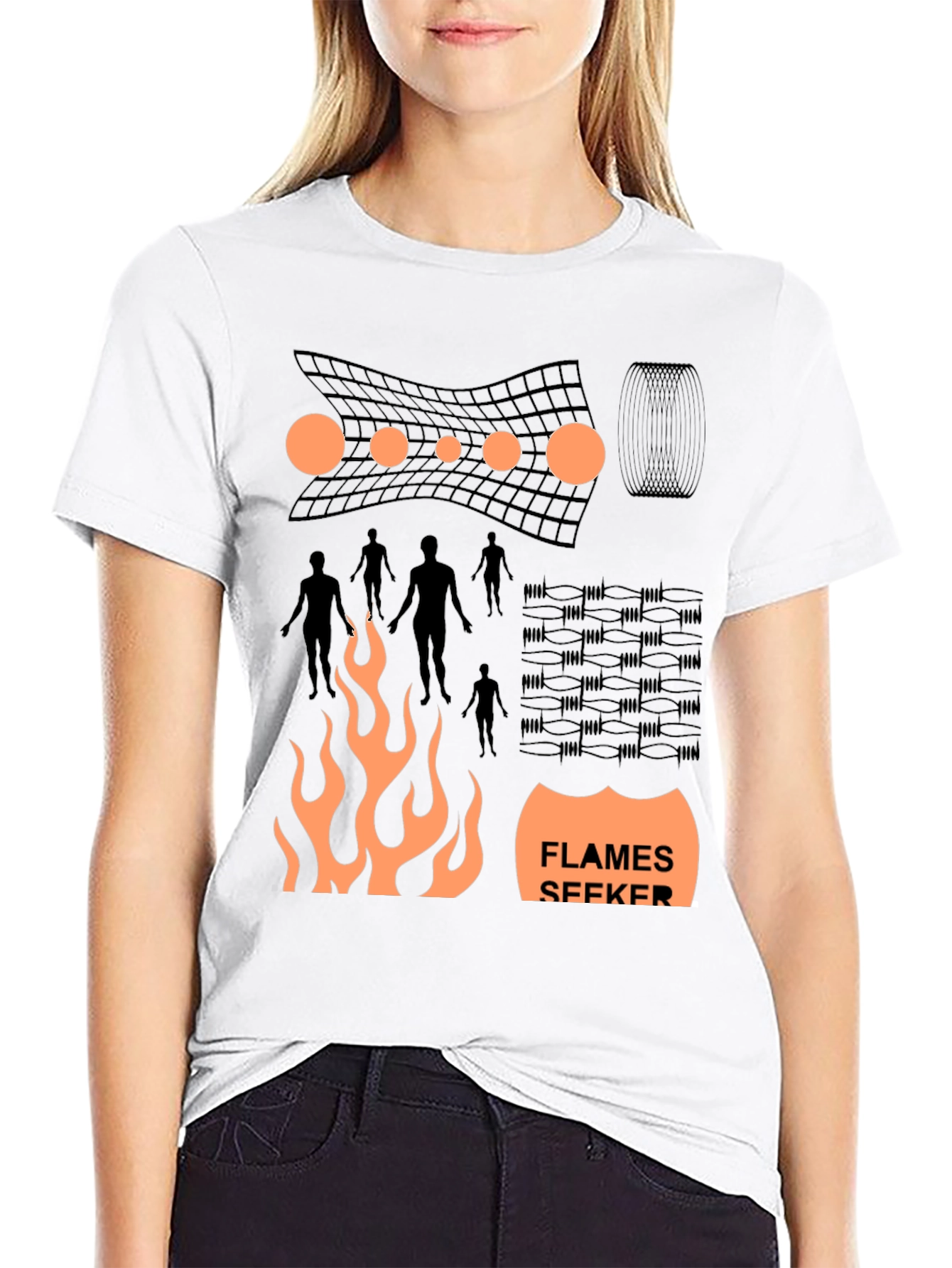 Flames Seeker Graphic Print Black T-Shirt