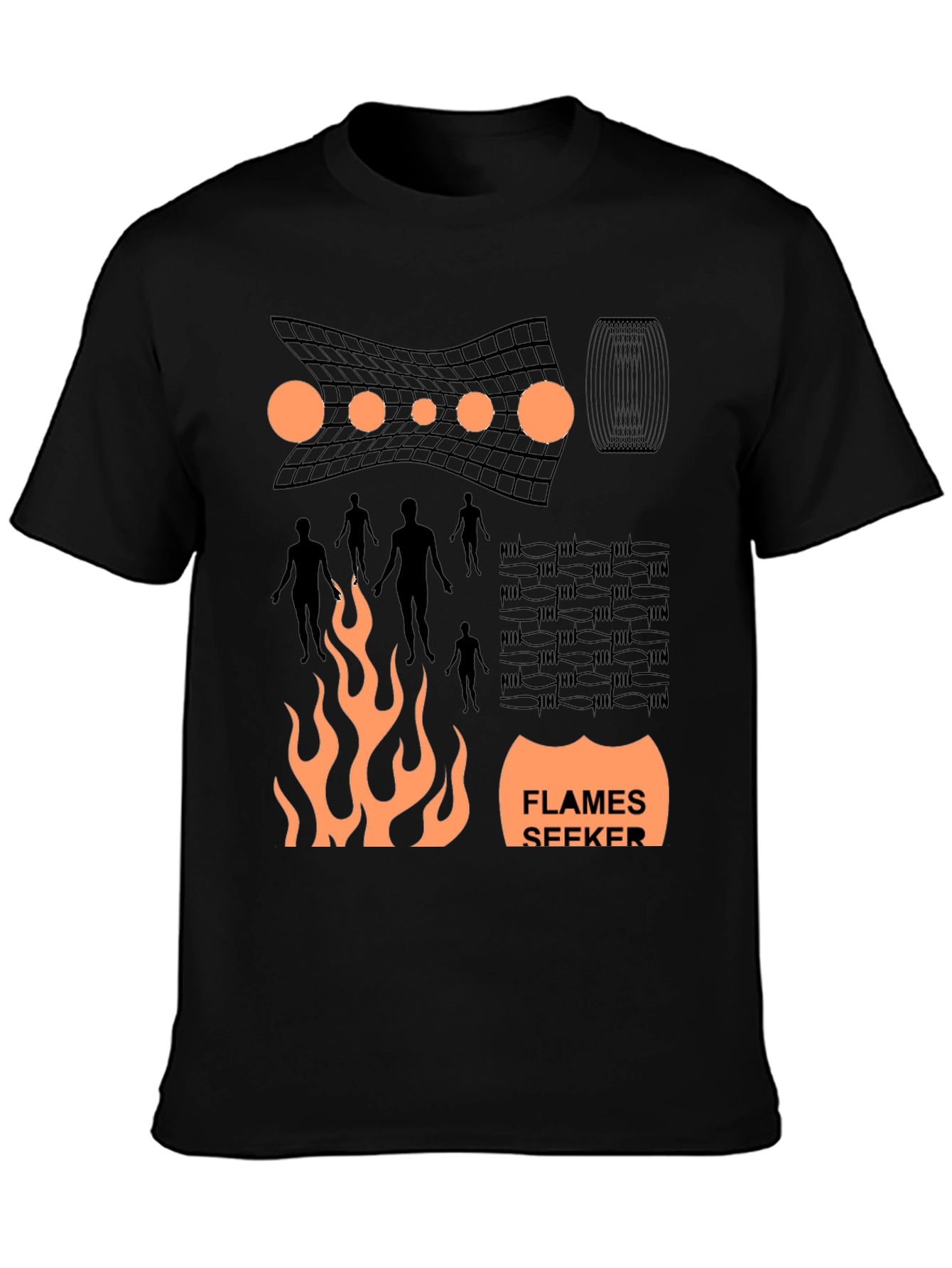 Flames Seeker Graphic Print Black T-Shirt