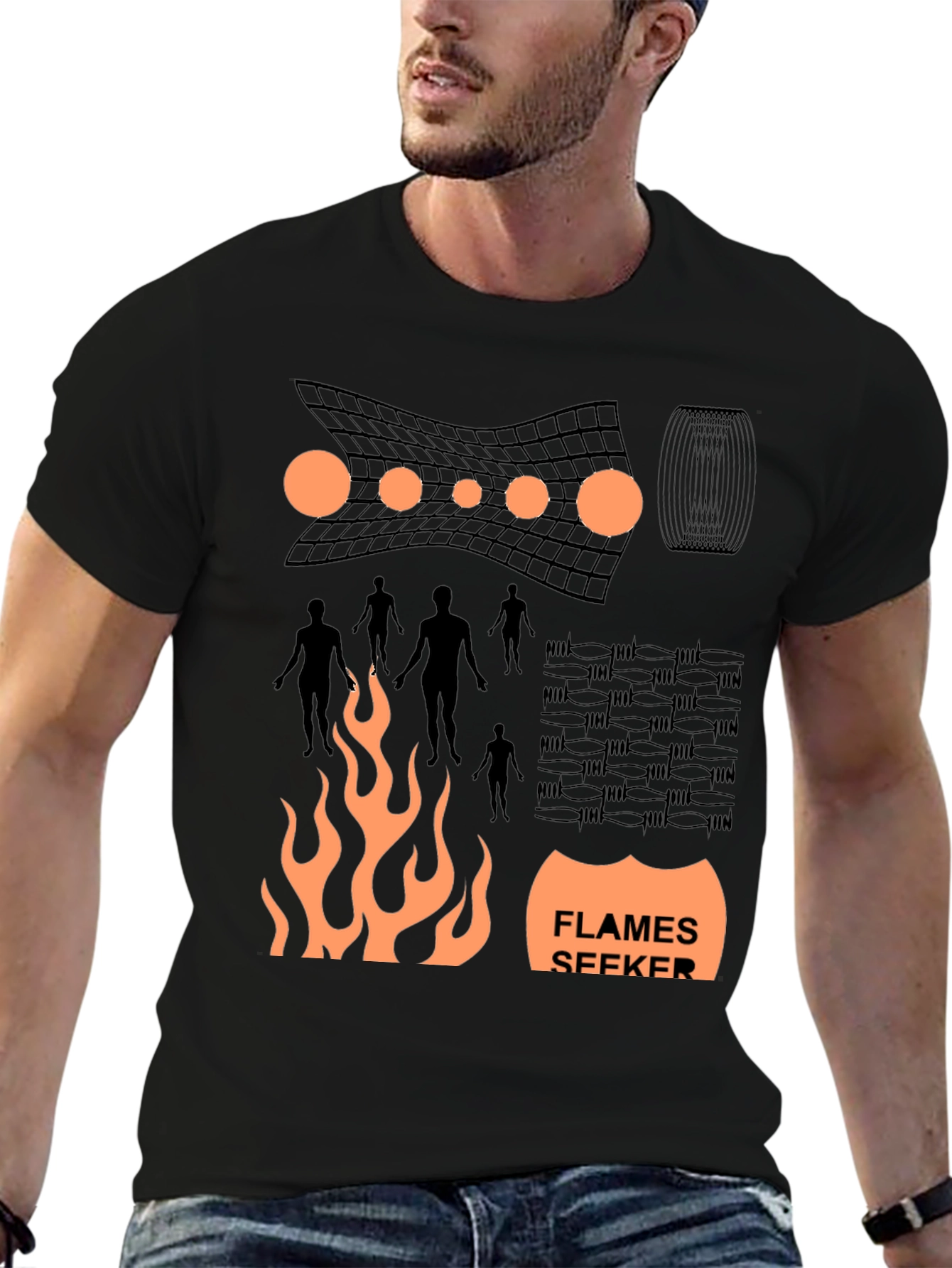 Flames Seeker Graphic Print Black T-Shirt