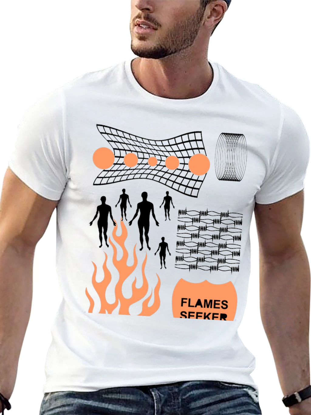 Flames Seeker Graphic Print Black T-Shirt