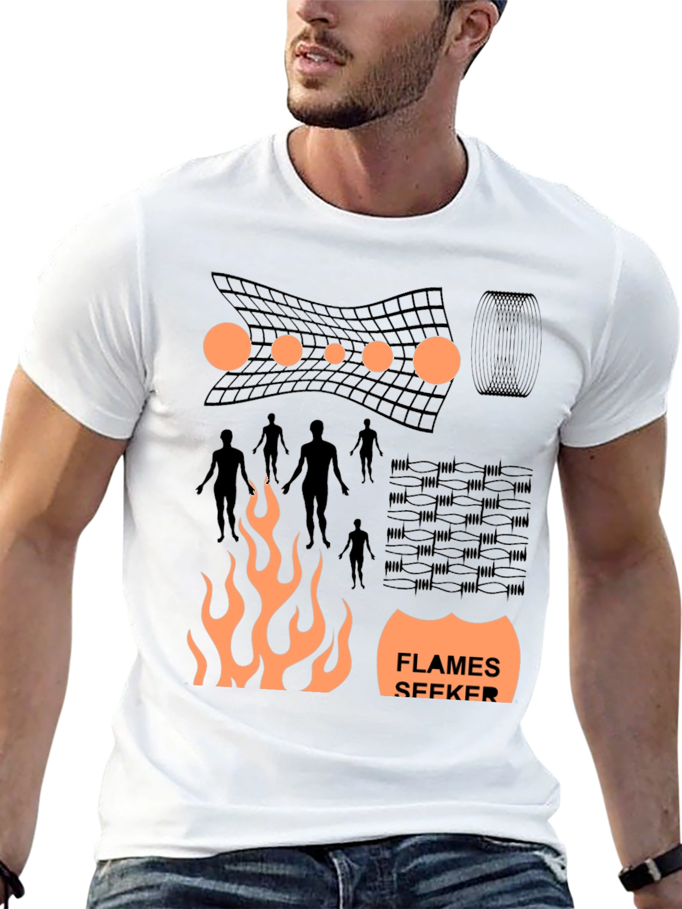Flames Seeker Graphic Print Black T-Shirt