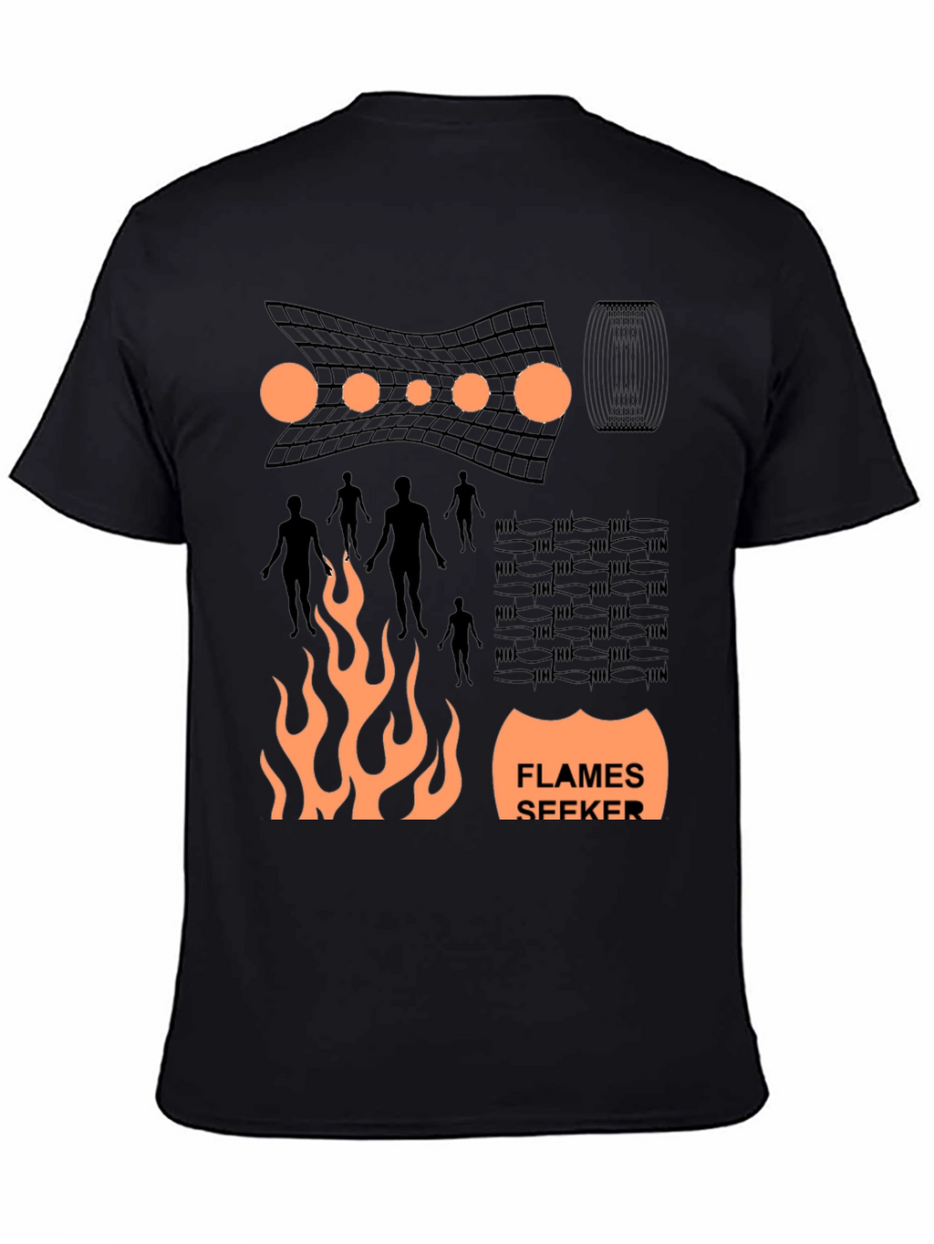 Flames Seeker Graphic Print Black T-Shirt