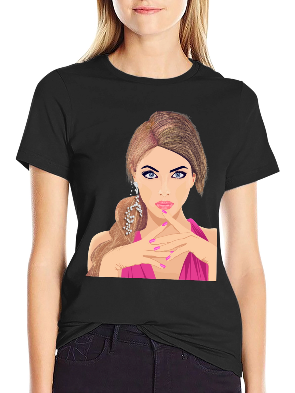 Glamorous Woman Graphic Tee - Stylish Black T-Shirt