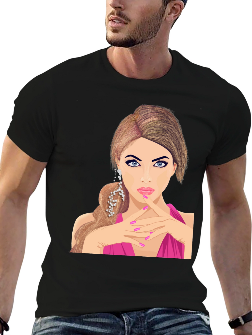 Glamorous Woman Graphic Tee - Stylish Black T-Shirt