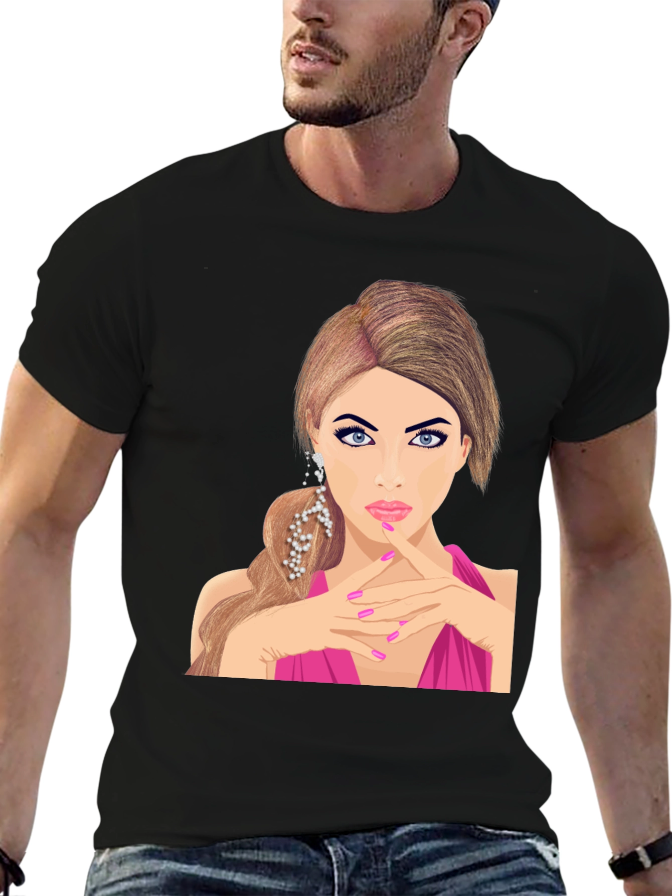 Glamorous Woman Graphic Tee - Stylish Black T-Shirt