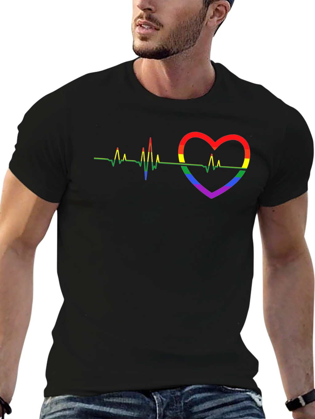 LGBT Heartbeat Pride Graphic Tee - Black
