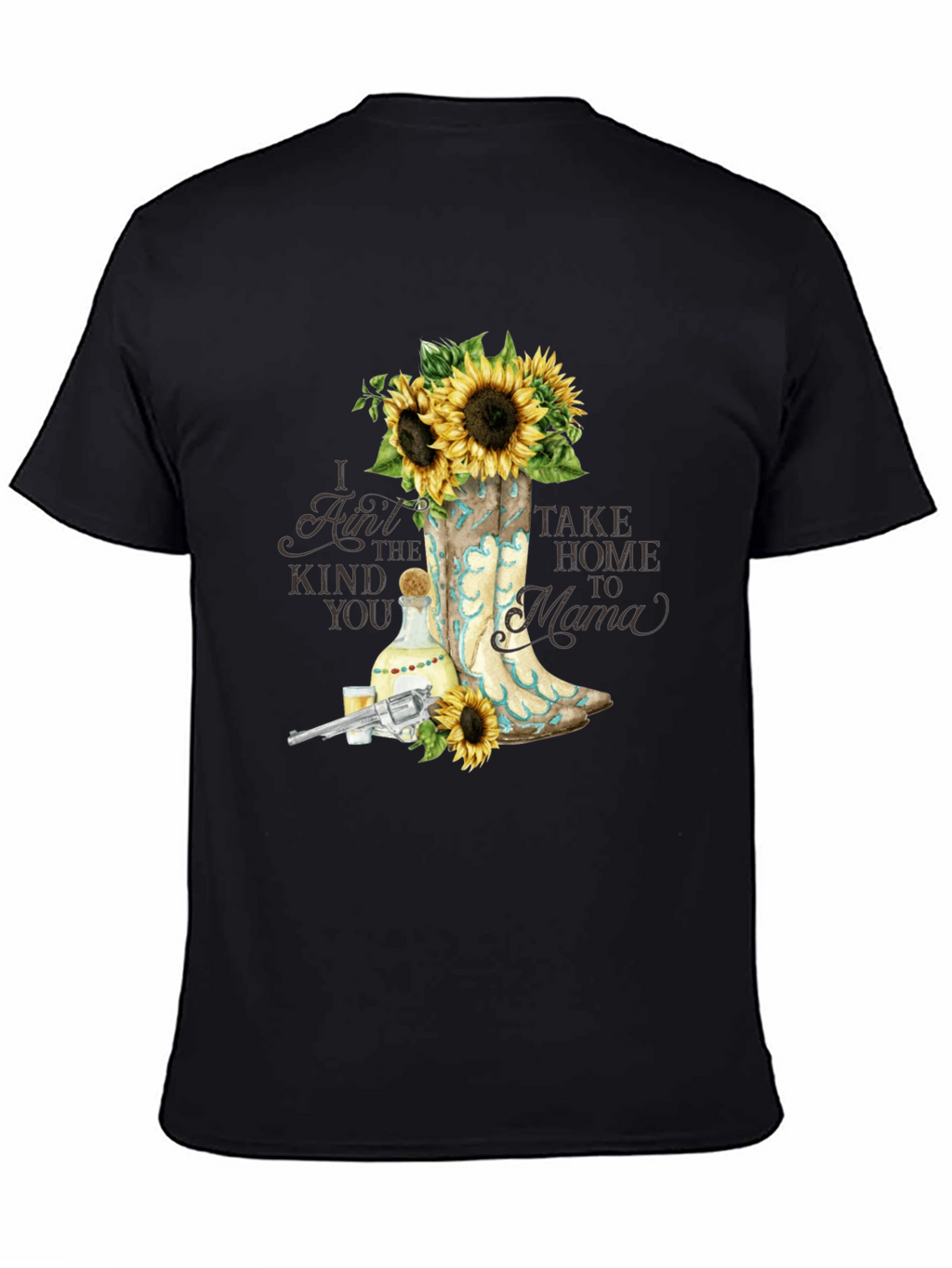 Country Style T-Shirt with Boots & Sunflowers