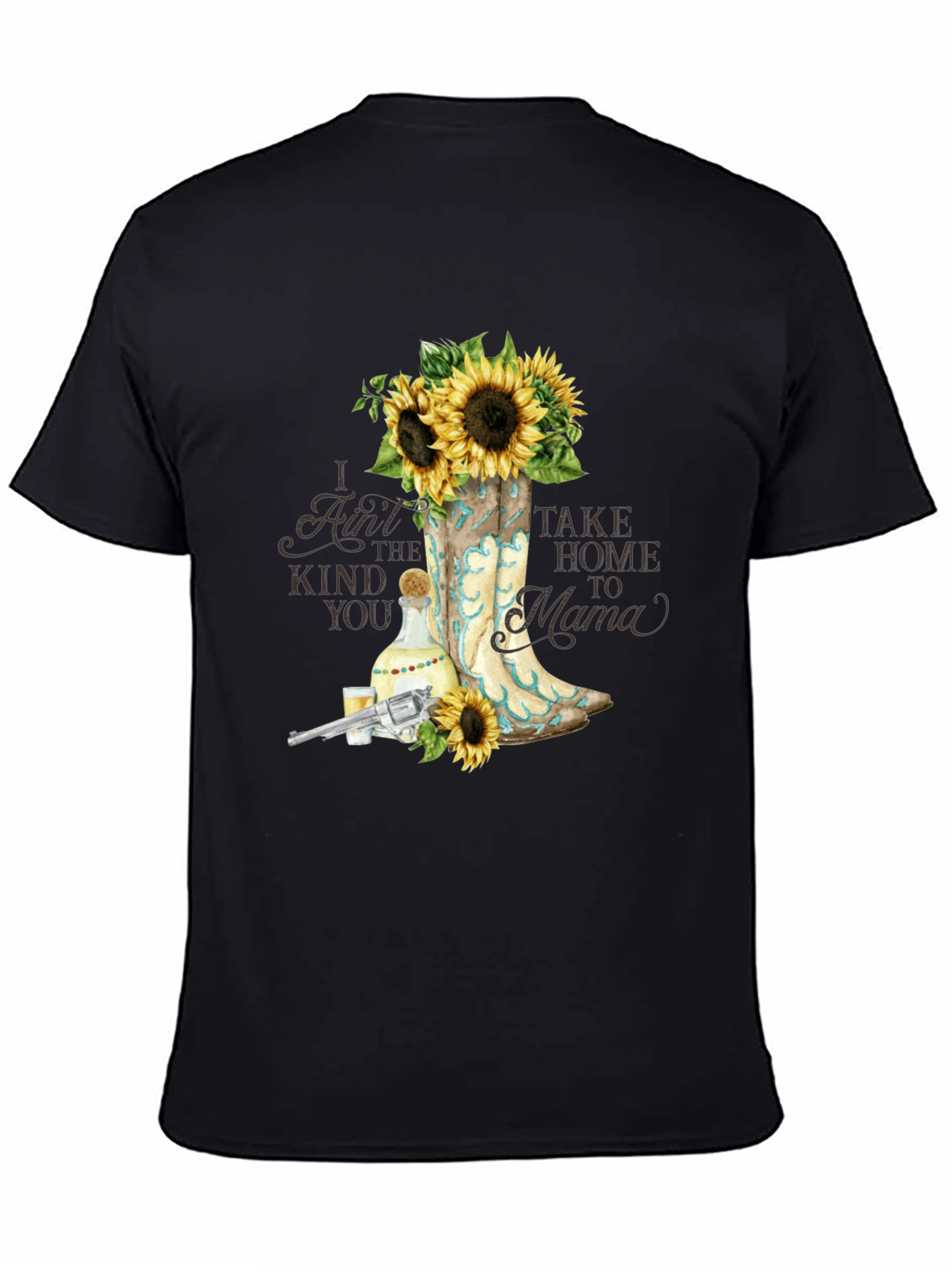 Country Style T-Shirt with Boots & Sunflowers
