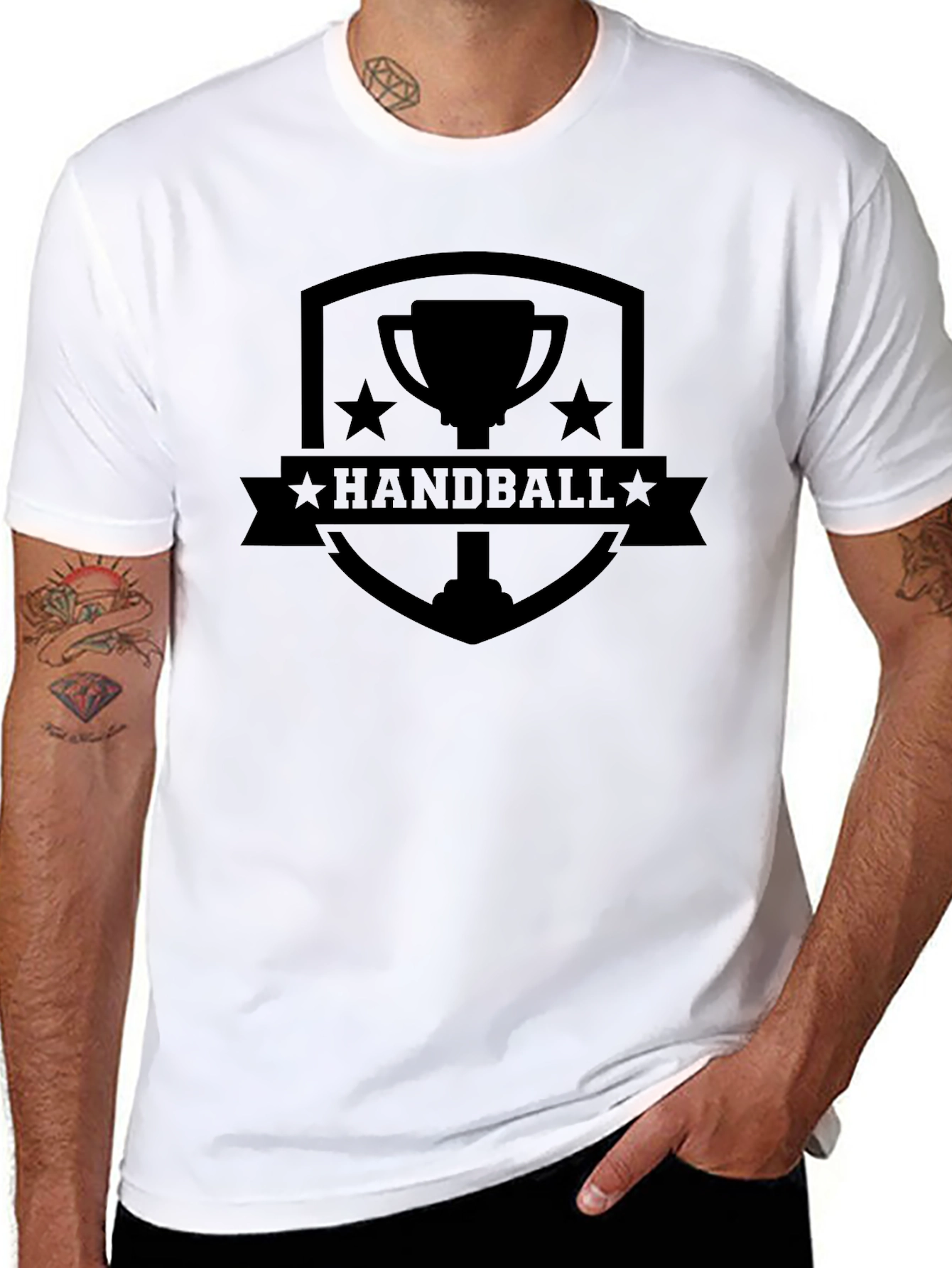 Handball Trophy Graphic Tee - Black Cotton T-Shirt