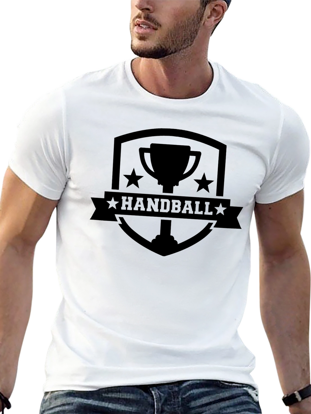 Handball Trophy Graphic Tee - Black Cotton T-Shirt