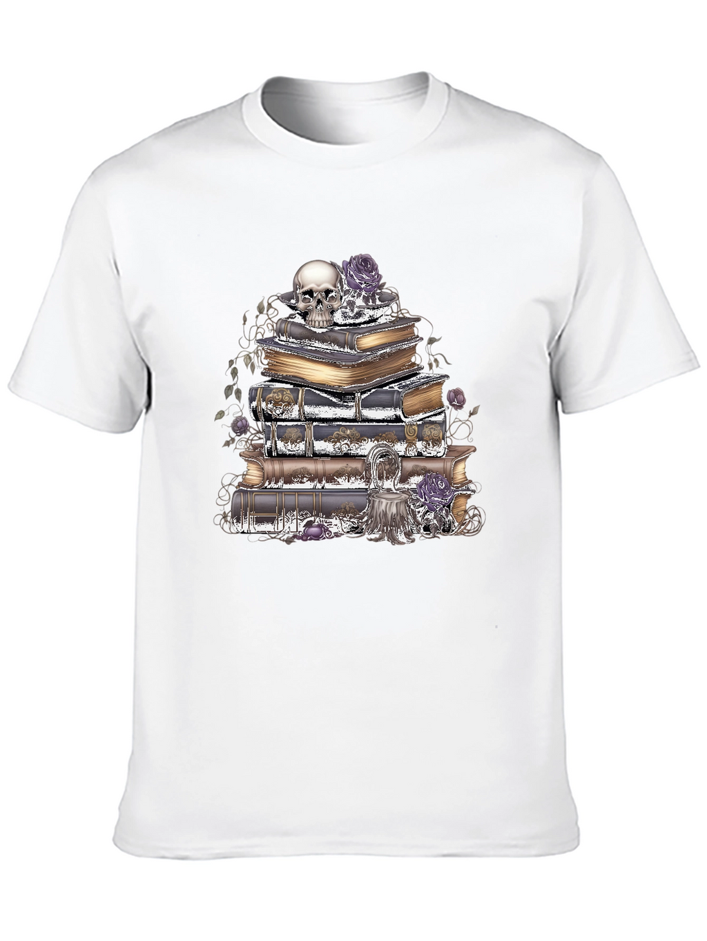 Skull & Books Graphic T-Shirt - Gothic Style