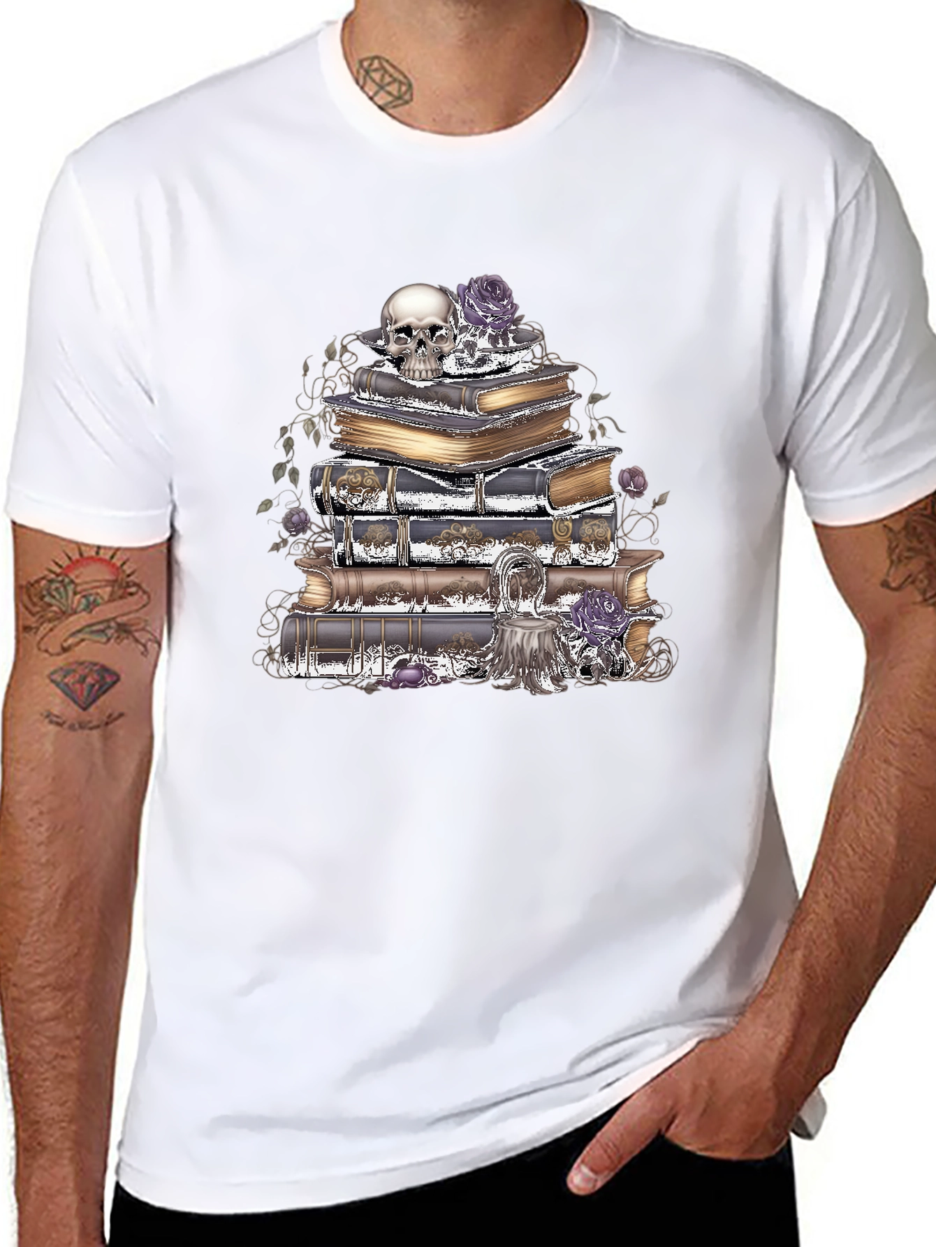 Skull & Books Graphic T-Shirt - Gothic Style
