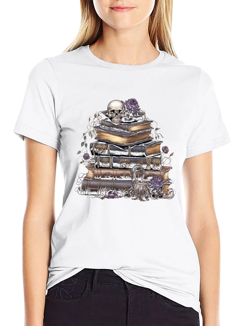 Skull & Books Graphic T-Shirt - Gothic Style