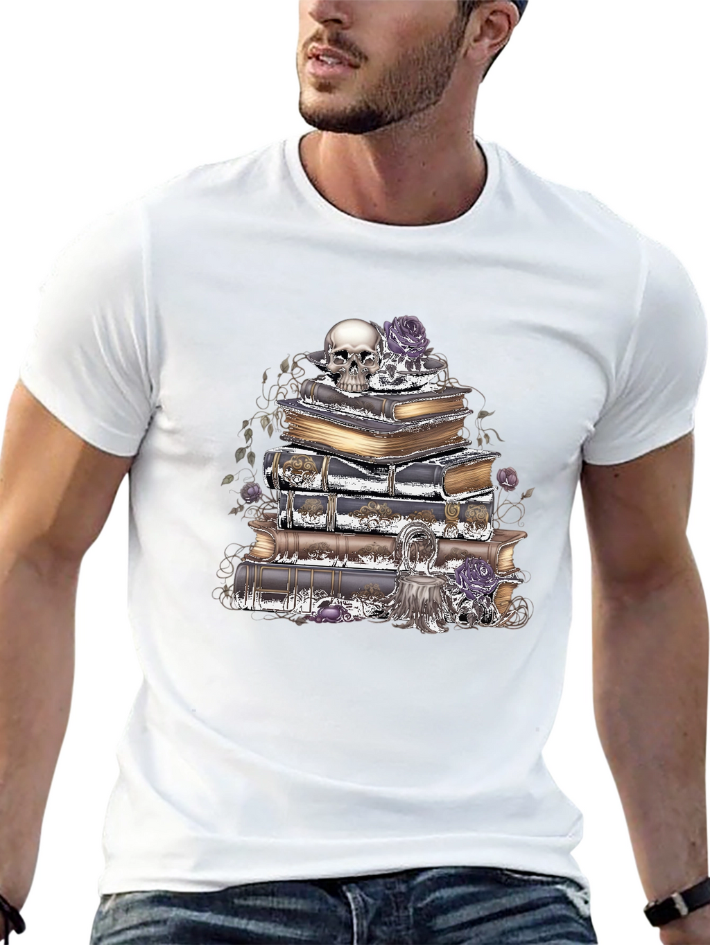 Skull & Books Graphic T-Shirt - Gothic Style
