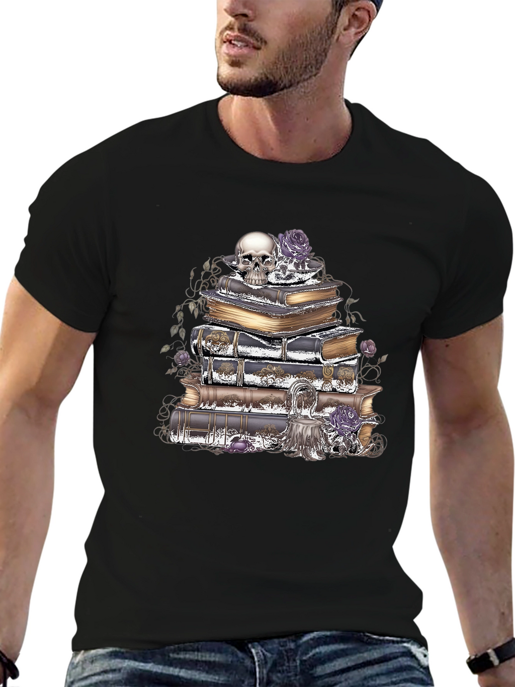 Skull & Books Graphic T-Shirt - Gothic Style