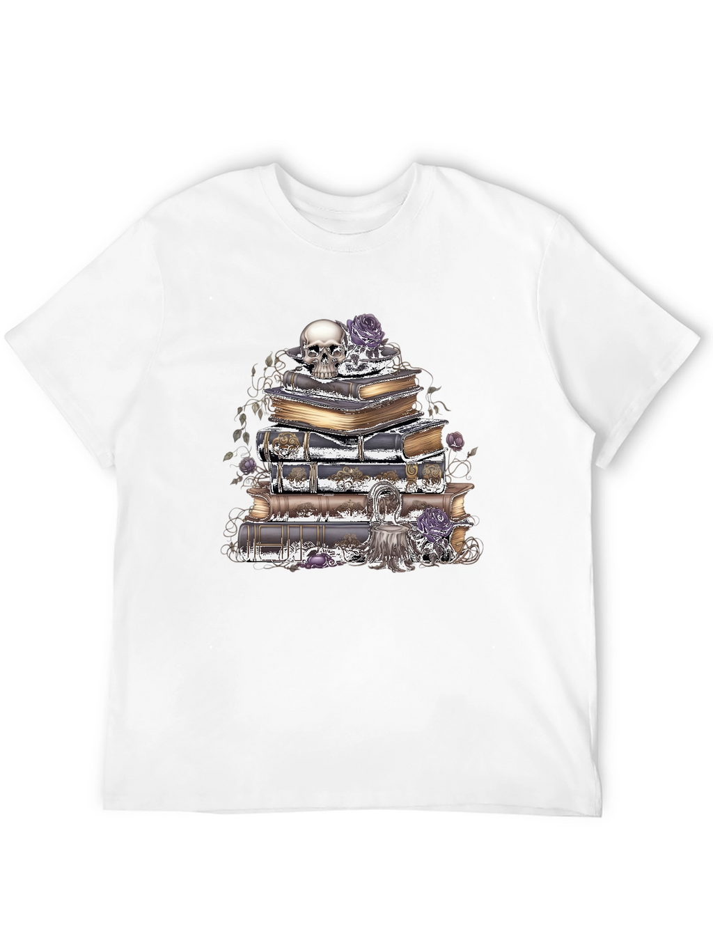 Skull & Books Graphic T-Shirt - Gothic Style
