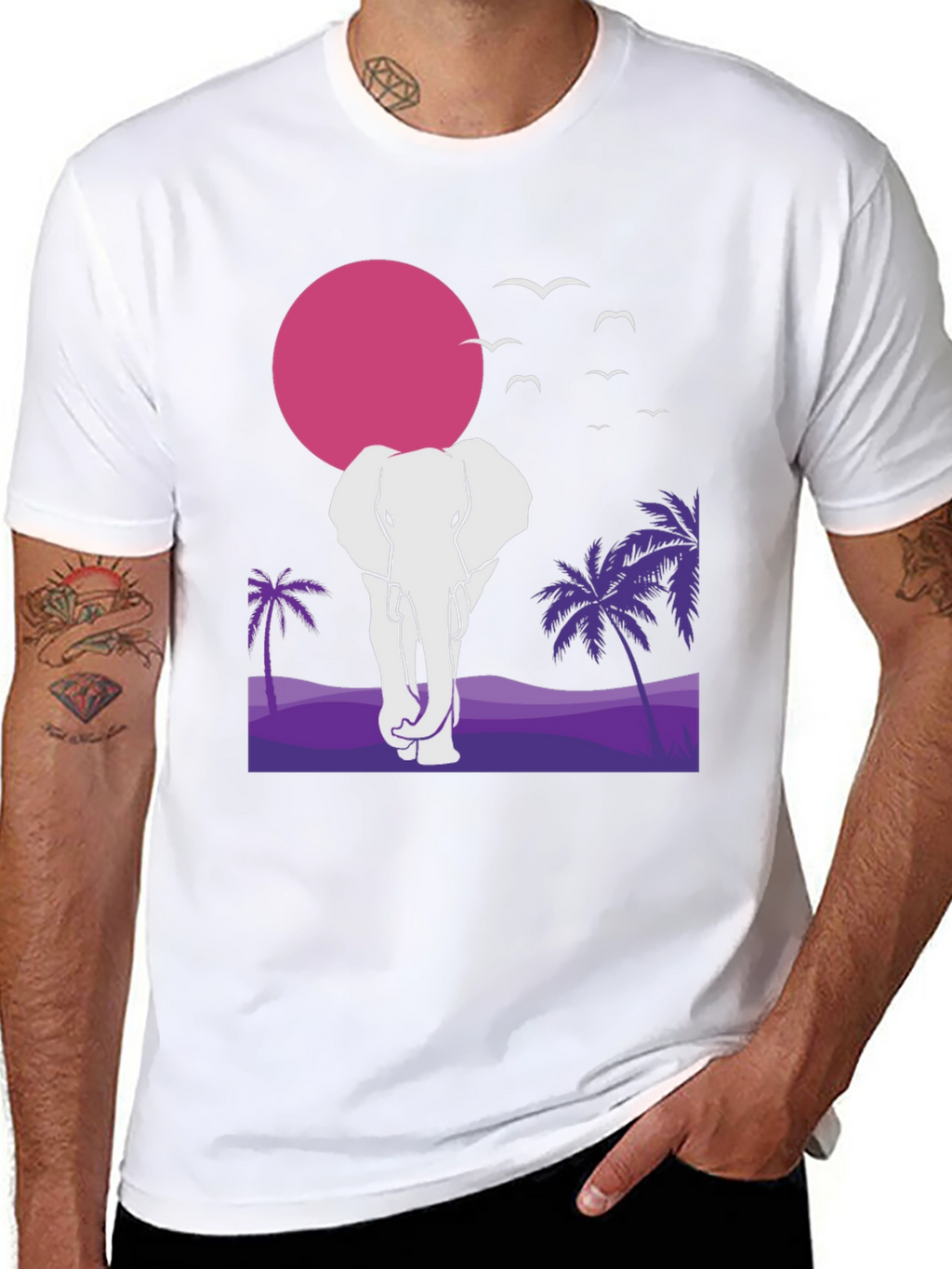 Elephant Sunset Graphic T-Shirt - Unisex Black Tee