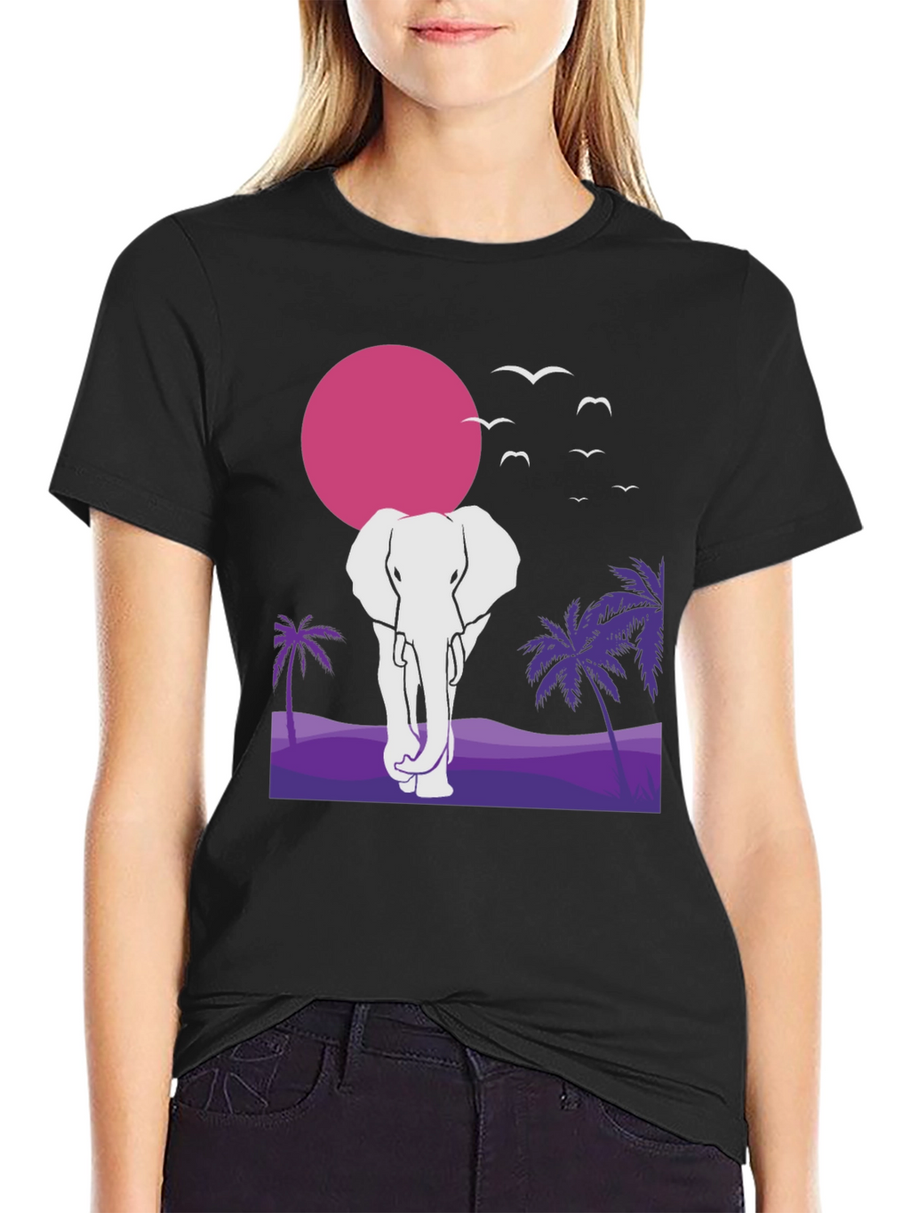 Elephant Sunset Graphic T-Shirt - Unisex Black Tee